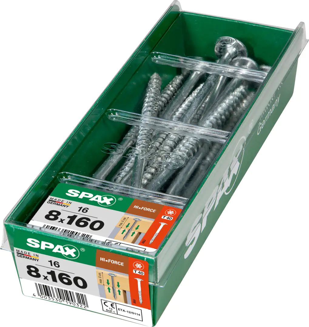 Spax Holzbauschrauben 8.0 x 160 mm TX 40 - 16 Stk. Spax Holzbauschrauben 8.0 x 160 mm TX 40 - 16 Stk.