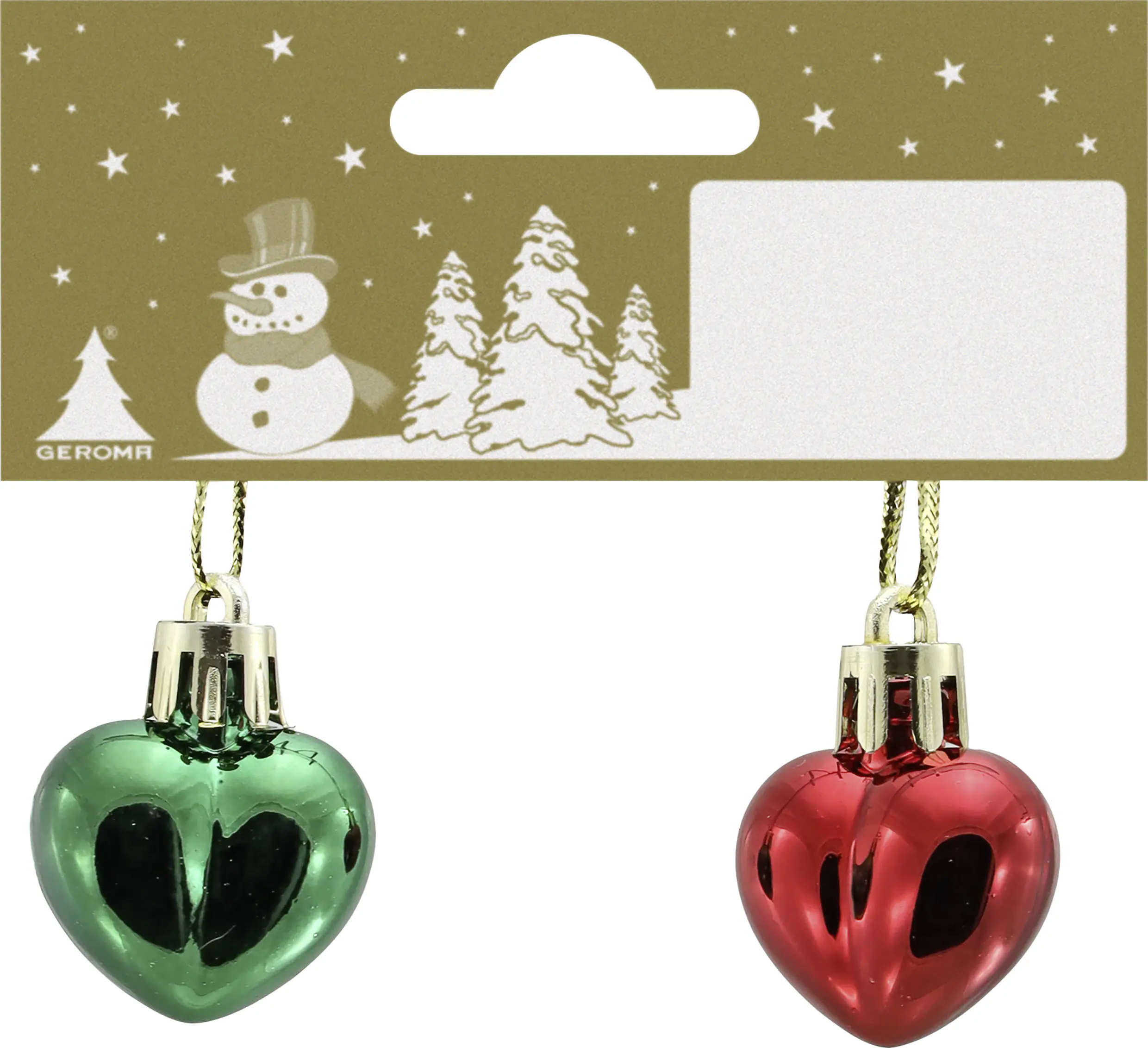 Weihnachtsanhänger Herz aus Kunststoff 4 x 2,8 x 1,5 cm rot/grün - 2 Stück