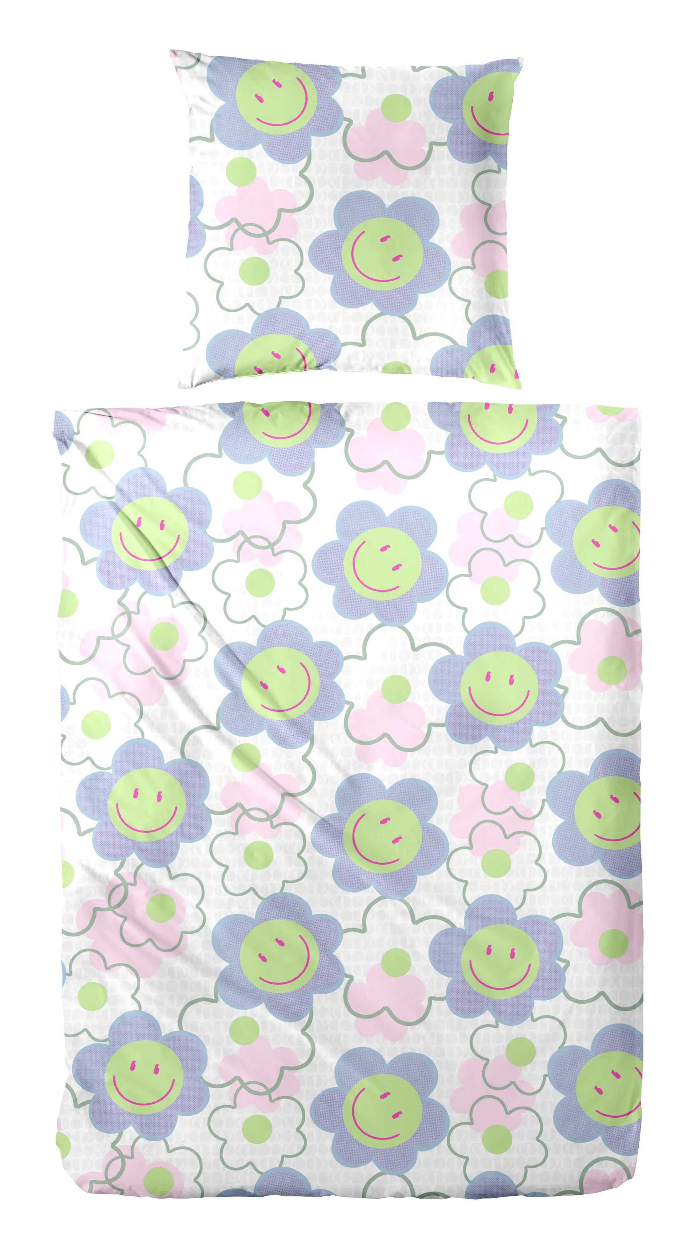 Vario Bettwäsche Baumwolle Renforce Blumen grün-blau 135 x 200 cm