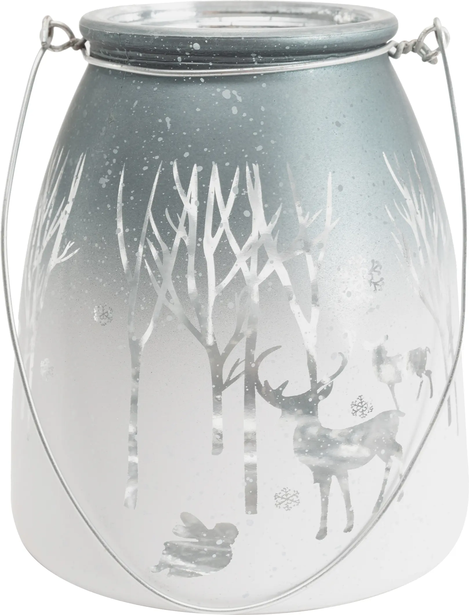 TrendLine Windlicht Glas Winter Ø 13 cm silber-weiß