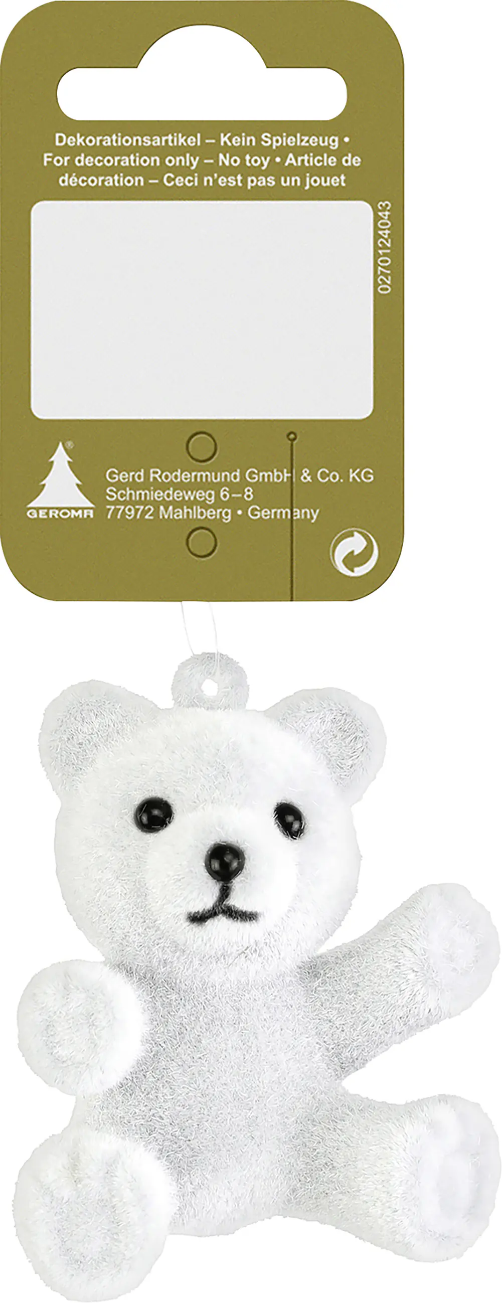 Weihnachtshänger Bär Kunststoff 7 cm weiß 