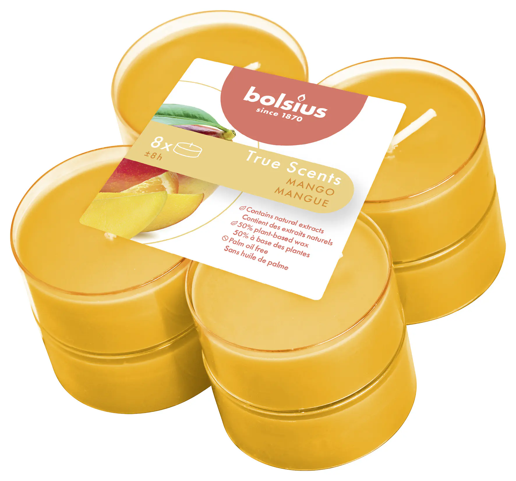 Bolsius Duftteelichter Maxi True Scents Mango Ø 4,6 cm, 8er Pack