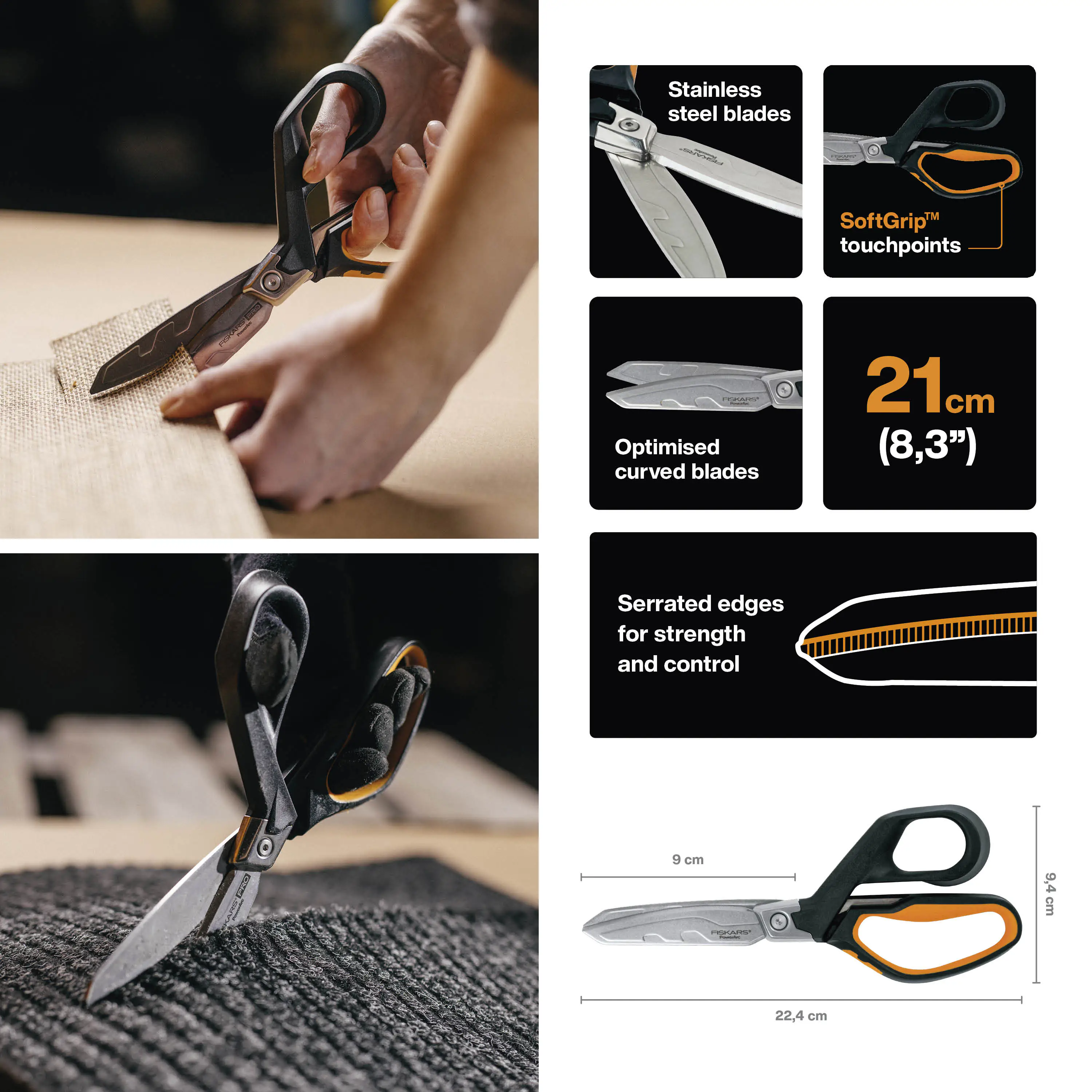 Fiskars Hochleistungsschere PowerArc 21 cm