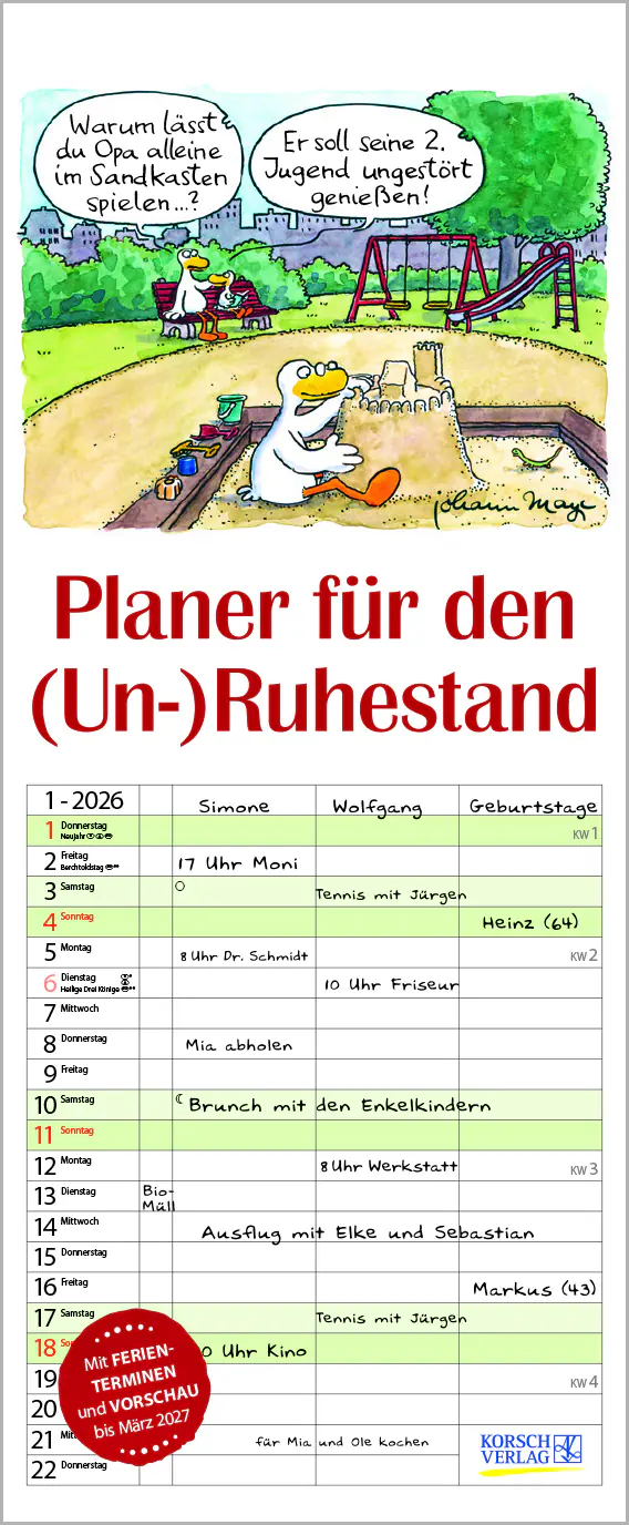 Korsch Kalender Familientimer Planer für den (Un-)Ruhestand 2026 