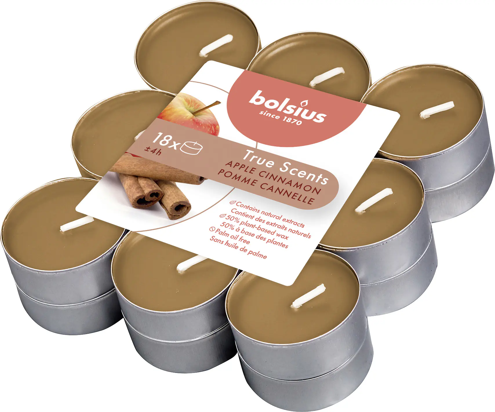 Bolsius Duftteelichter True Scents Apfel Zimt Ø 3,8 cm, 18er Pack
