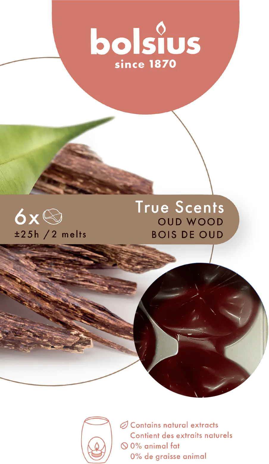 Bolsius Aromatic Wax Melts Oud Wood, 6 er Pack