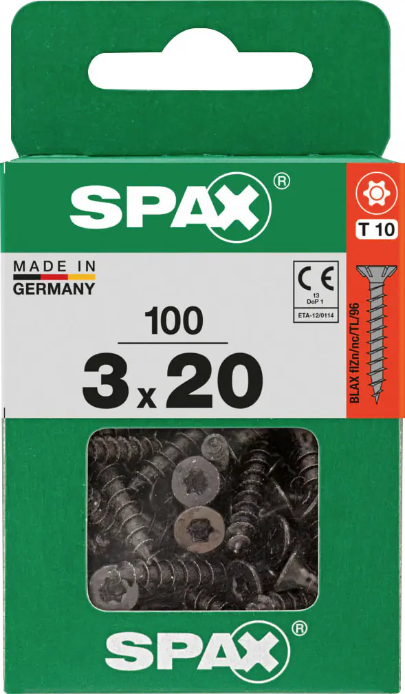 Spax Universalschrauben 3 x 20 mm T10 Vollgewinde - 100 Stk.  Spax Universalschrauben 3 x 20 mm T10 Vollgewinde - 100 Stk.