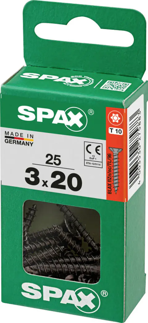 Spax Universalschrauben 3 x 20 mm T10 Vollgewinde - 25 Stk.  Spax Universalschrauben 3 x 20 mm T10 Vollgewinde - 25 Stk.