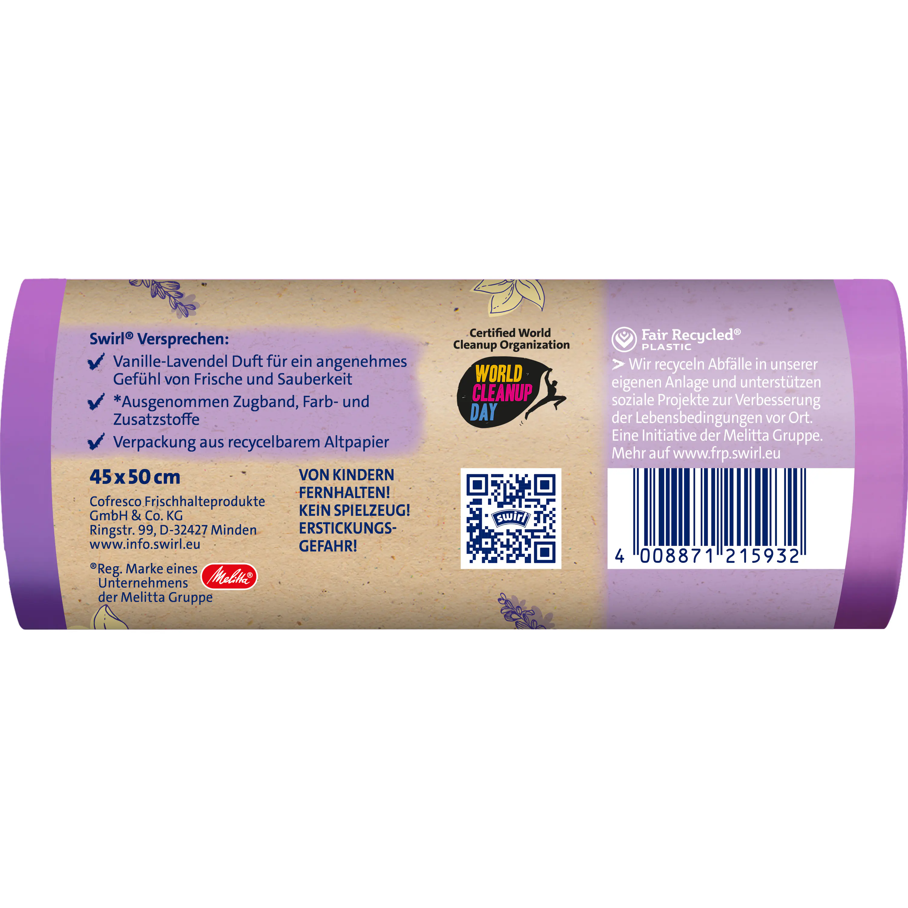 Swirl® Duft-Müllbeutel Vanille-Lavendel 20 L Reißfest & Dicht