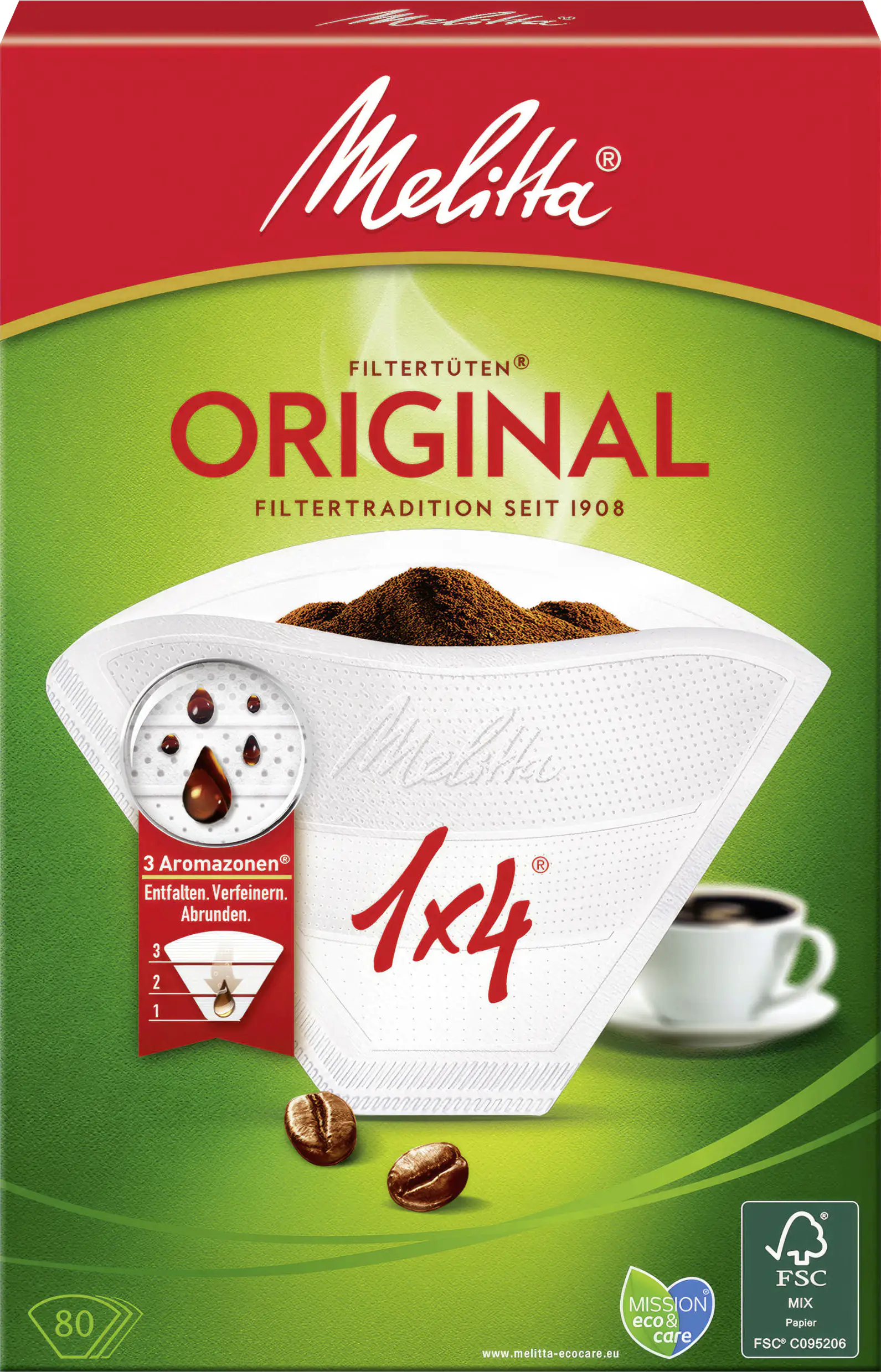 Melitta Filtertüten Original weiß 1x4, 80 Stück
