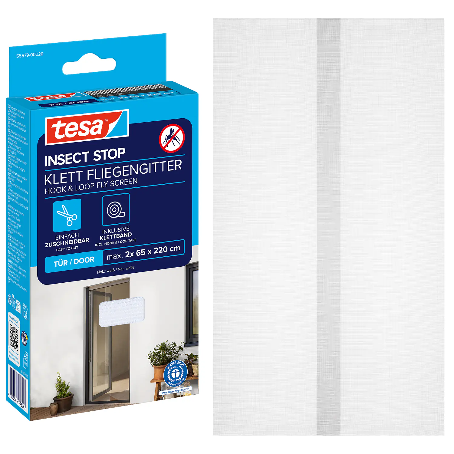 tesa Fliegengitter Tür 65 x 220 cm weiß kürzbar 2 Stück