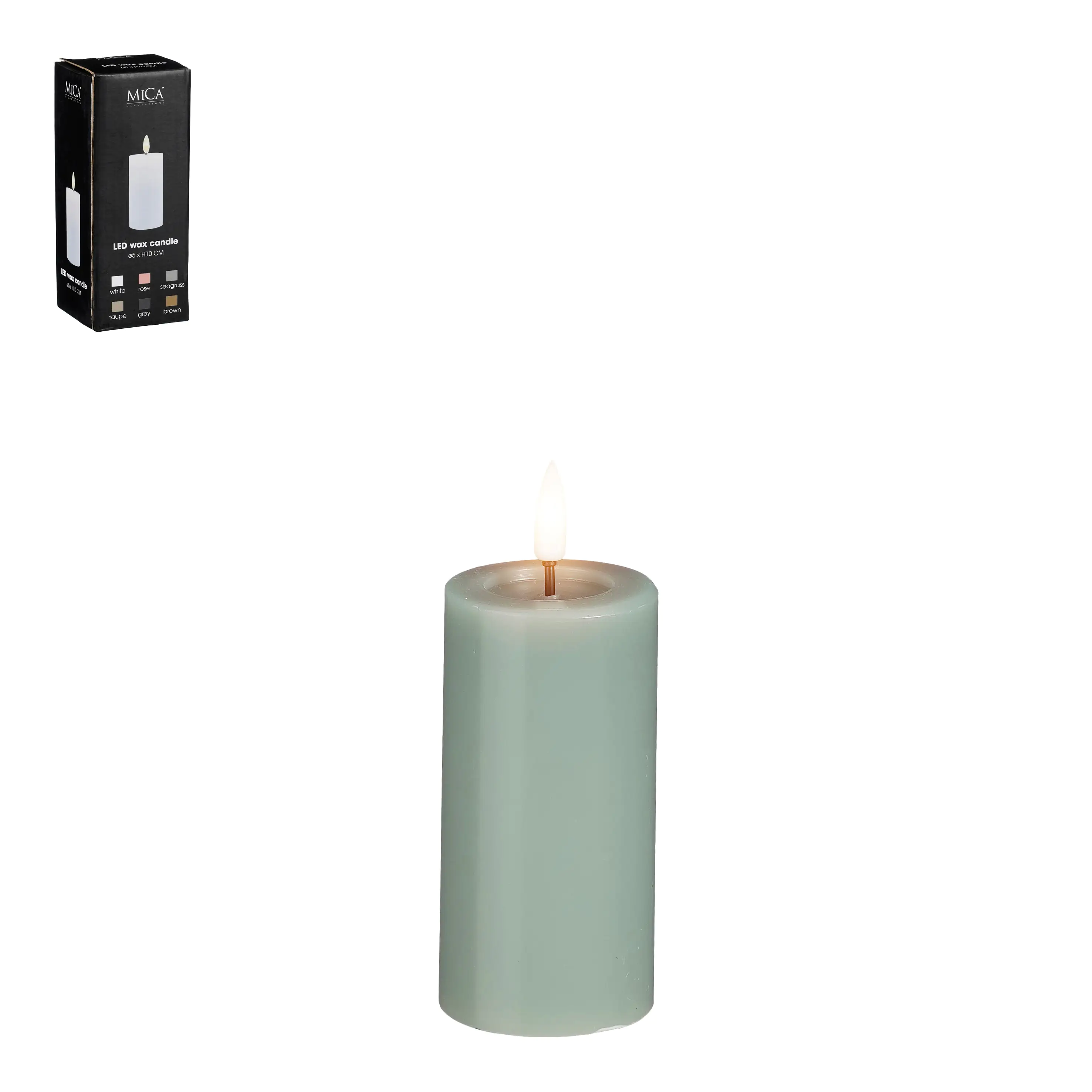 Mica LED Kerze grün, warm weiss, batteriebetrieben mit Timer 10 x Ø 5 cm