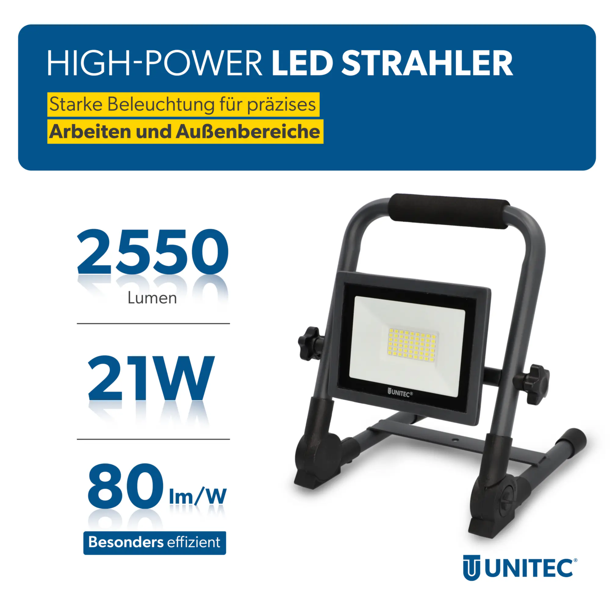 UniTec LED Baustrahler anthrazit tragbar 21 W 2550 lm 