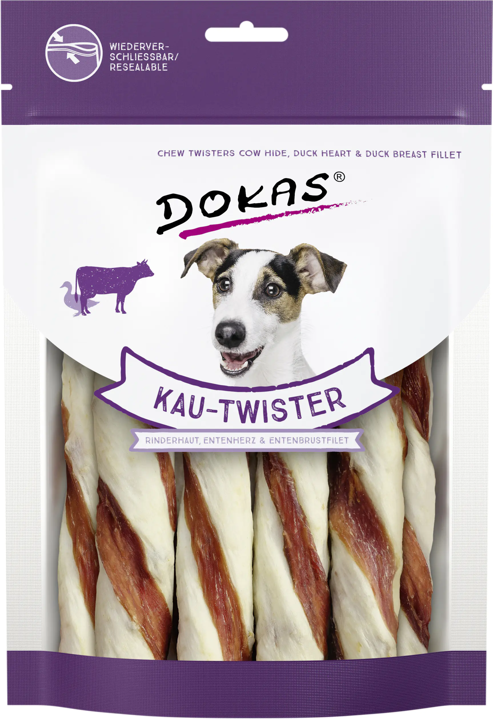Dokas Kau-Twister Rinderhaut,  Entenherz und Entenbrustfilet 200 g
