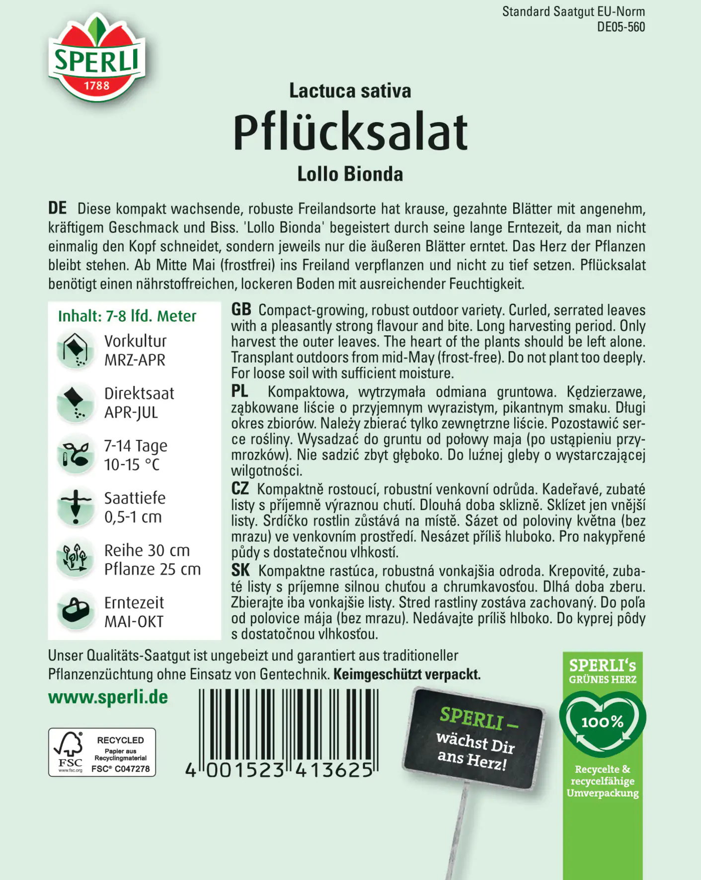 Sperli Pflücksalat Lollo Bionda