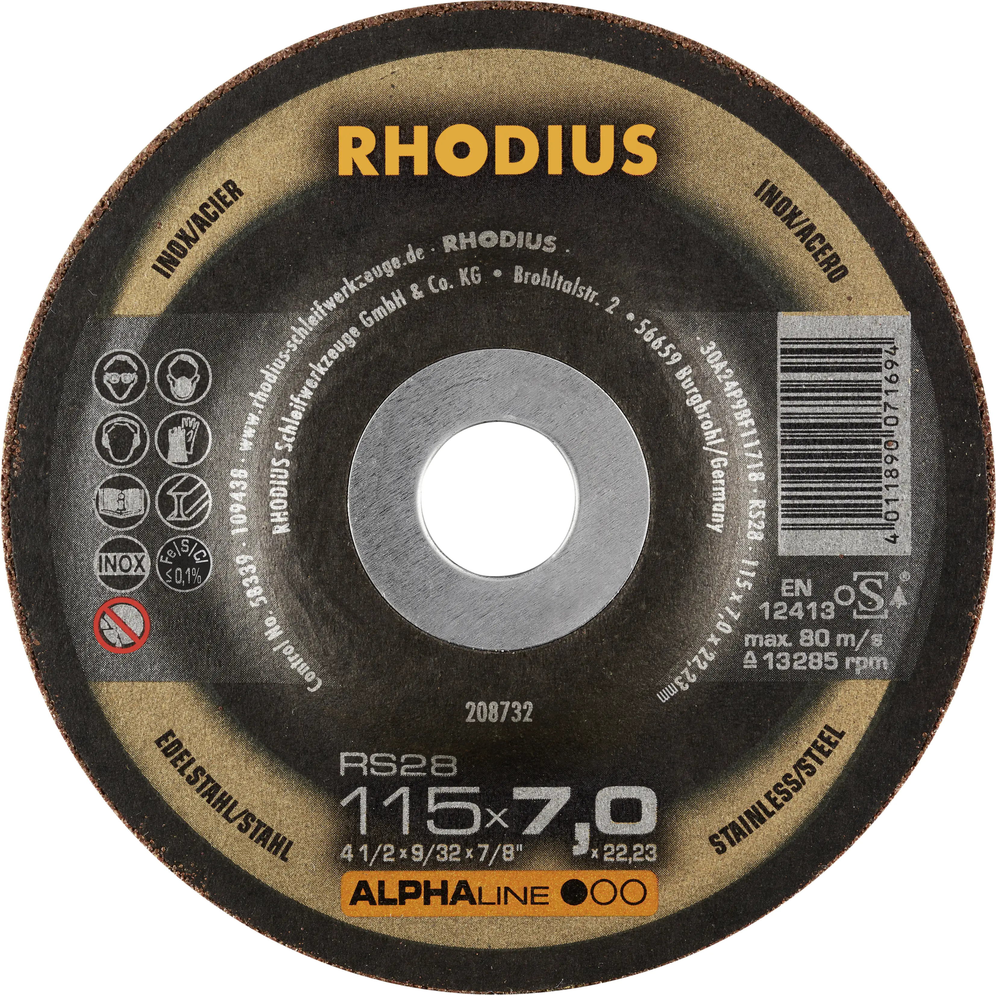 Rhodius Schruppscheibe RS28 Stahl Ø 115 mm Bohrung 22,23 mm Rhodius Schruppscheibe RS28 Stahl Ø 115 mm Bohrung 22,23 mm
