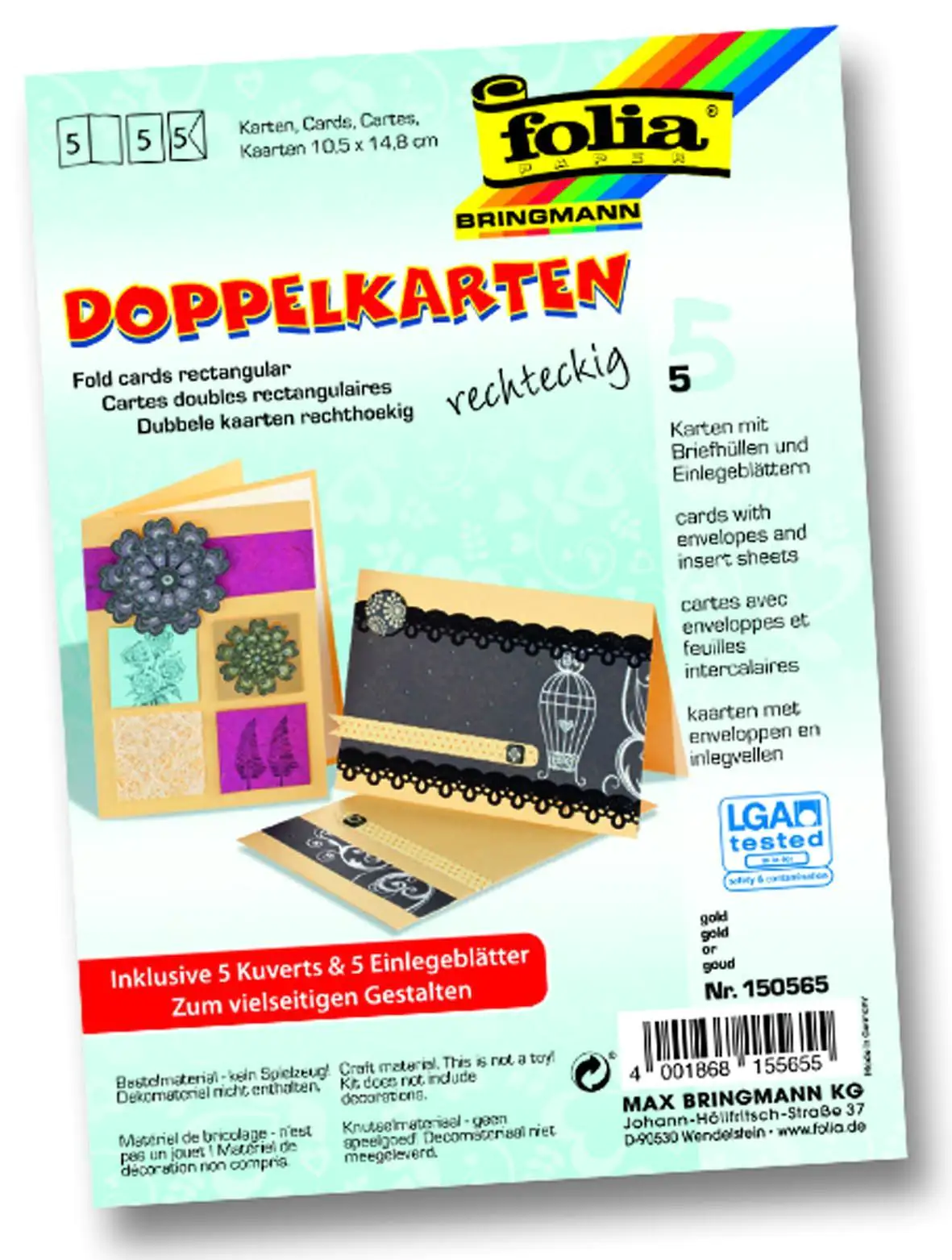 Glorex Doppelkarten 10,5 x 15 cm gold, 5 Stück