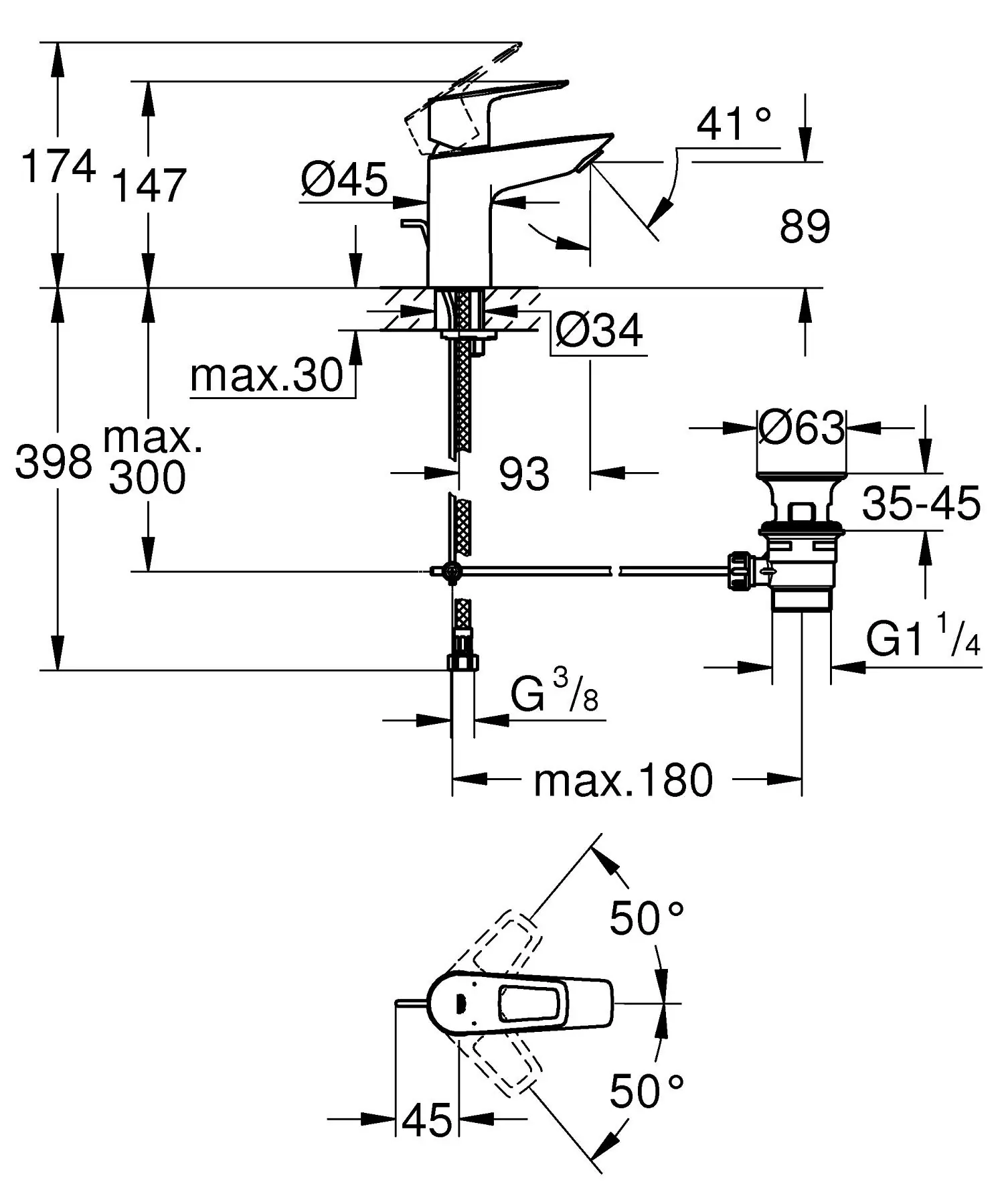 Grohe Waschtischarmatur Start Loop verchrom 