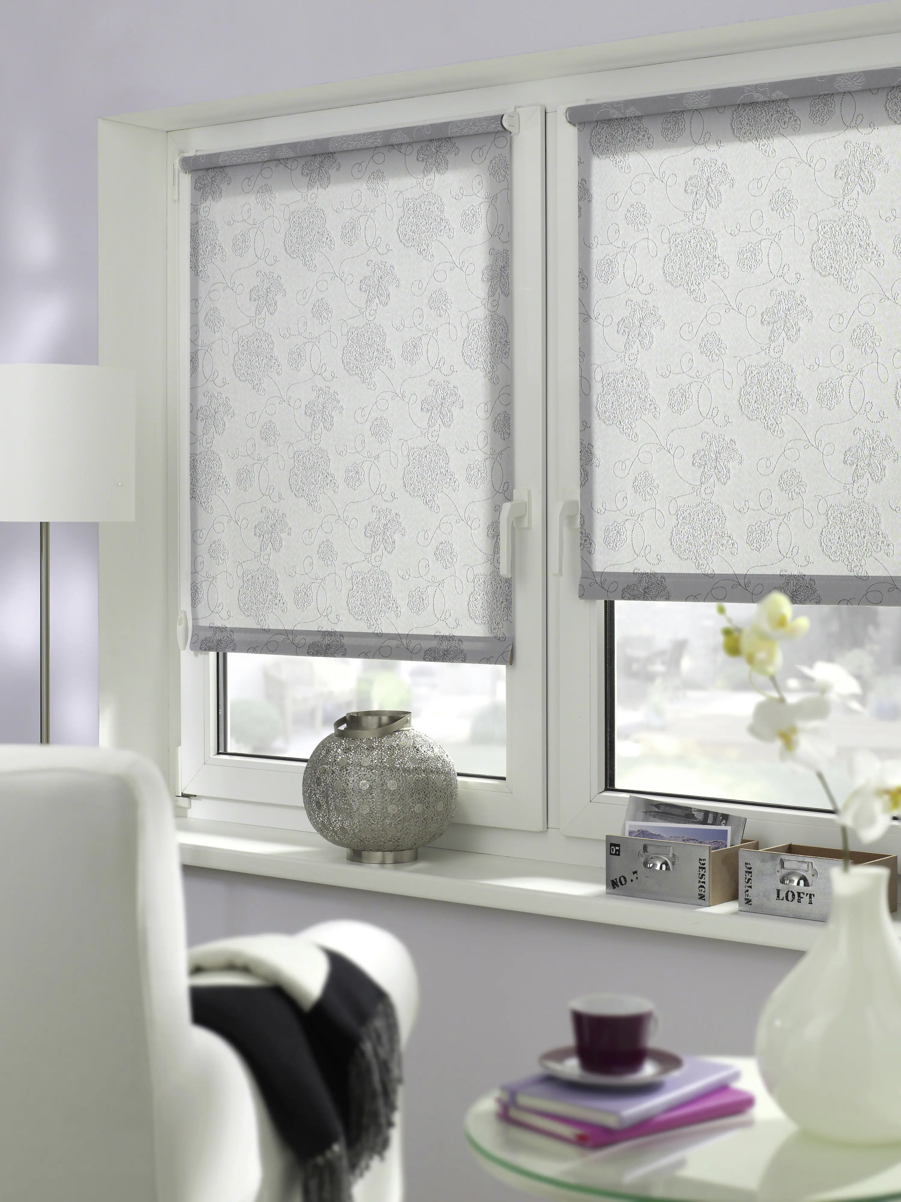 Gardinia EasyFix Rollo bestickt silber 100 x 150 cm