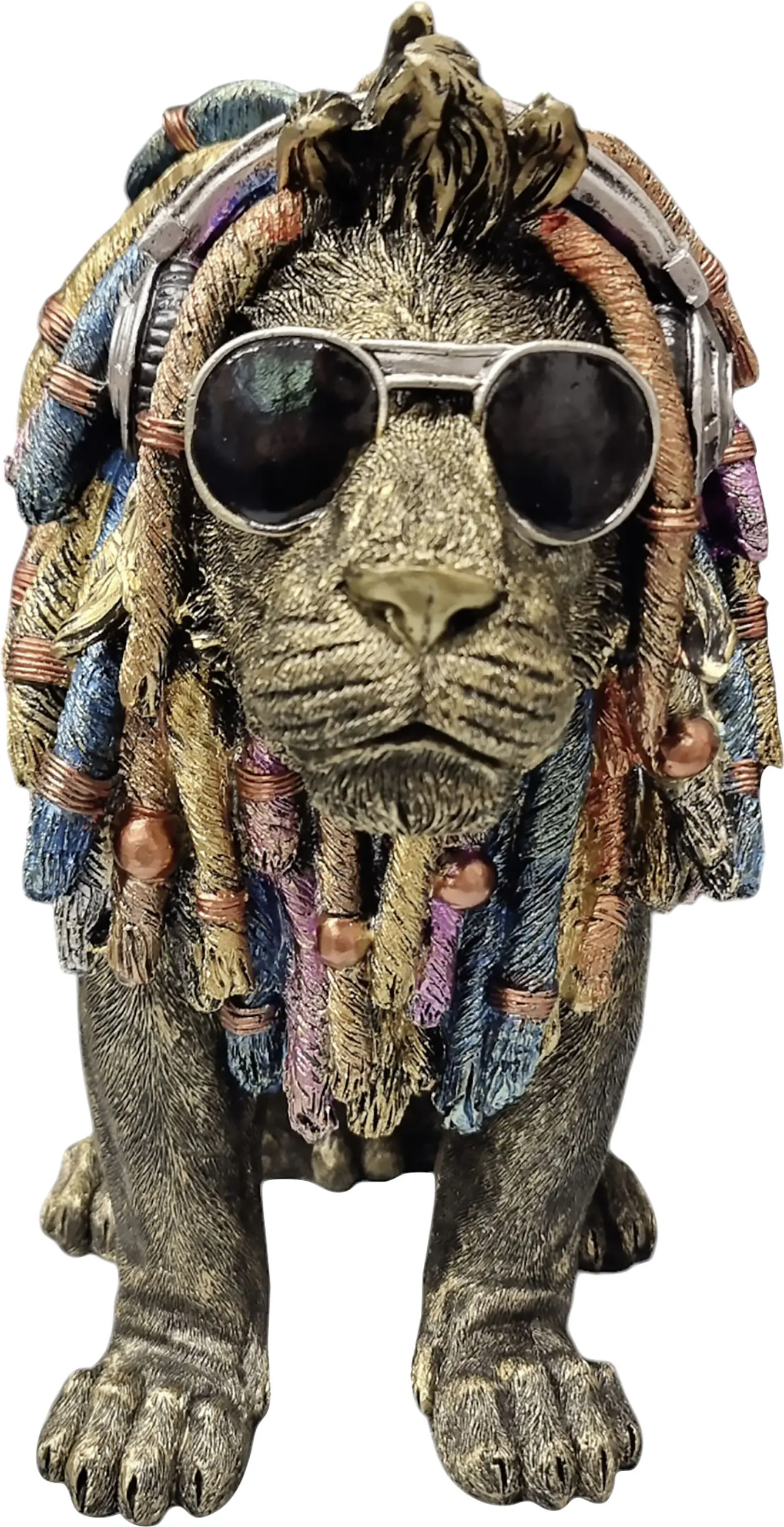 Dekofigur Löwe mit Brille 20 cm gold