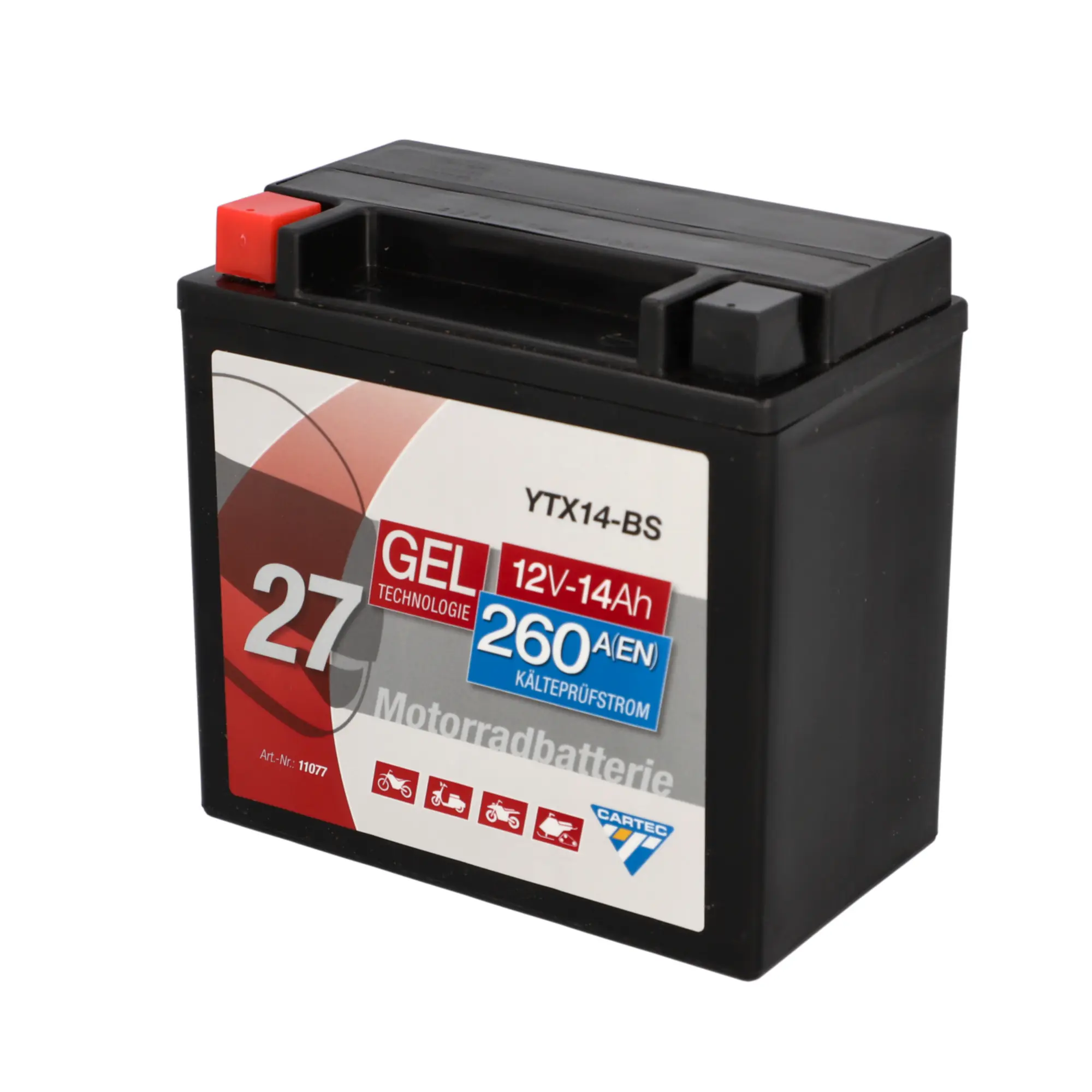 Cartec Gel Motorradbatterie YTX14-BS 14Ah 260A