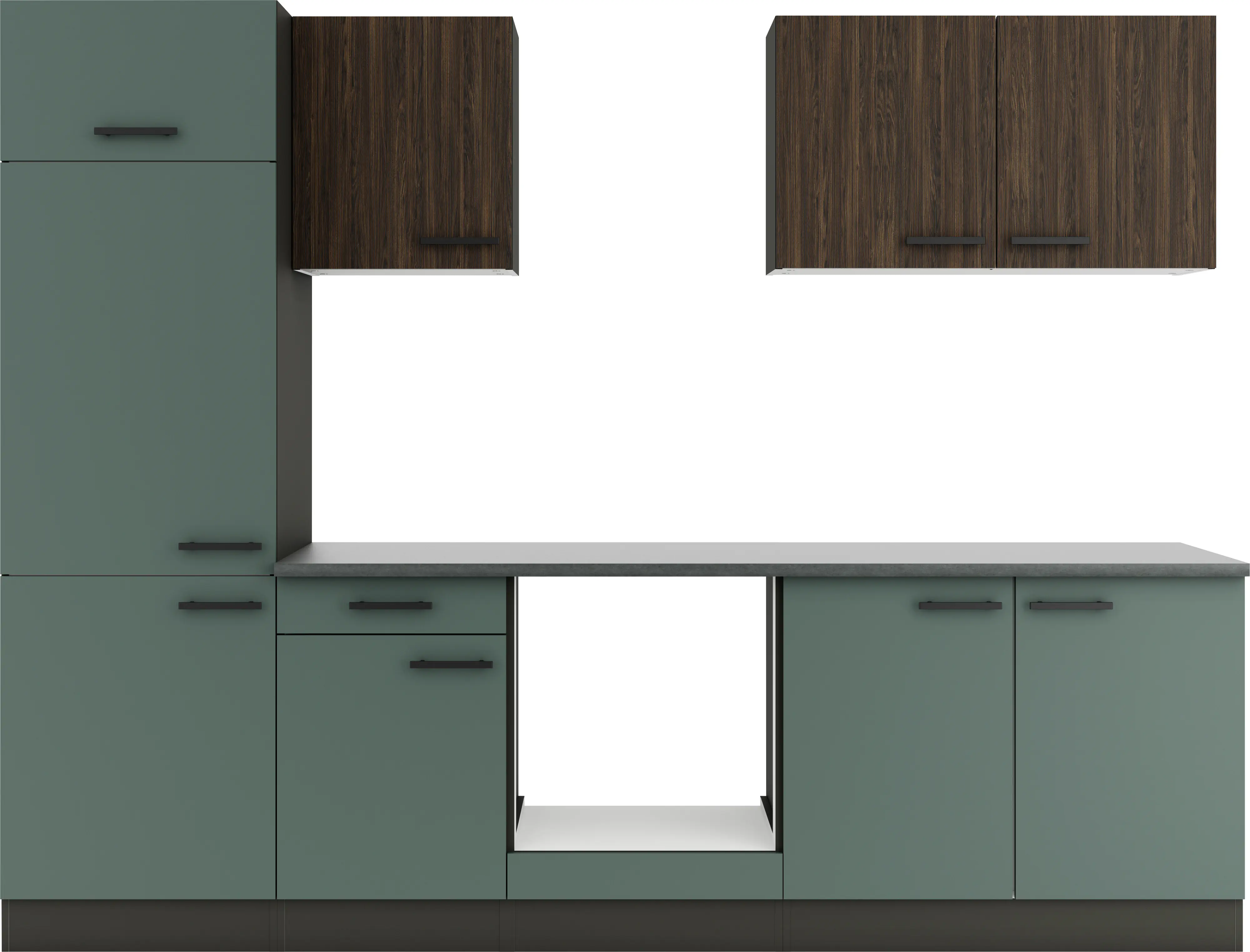 Optifit Küchenzeile Rimini 409/Verona 405 ohne Geräte nussbaum/steingrün 270 cm 