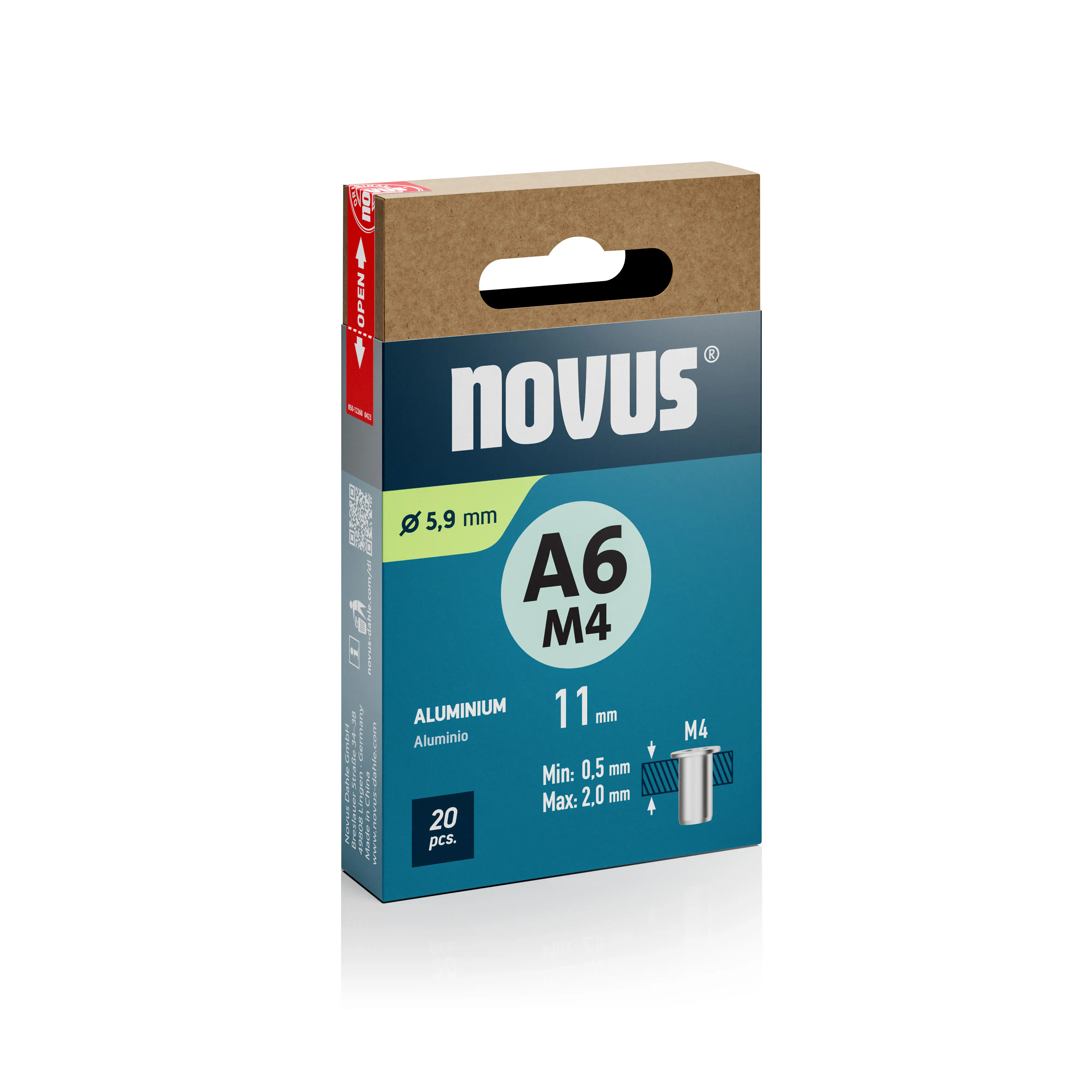 Novus Blindnietmuttern Typ M4 x 11 mm Aluminium Nietmutter 20 Stück Novus Blindnietmuttern Typ M4 x 11 mm Aluminium Nietmutter 20 Stück