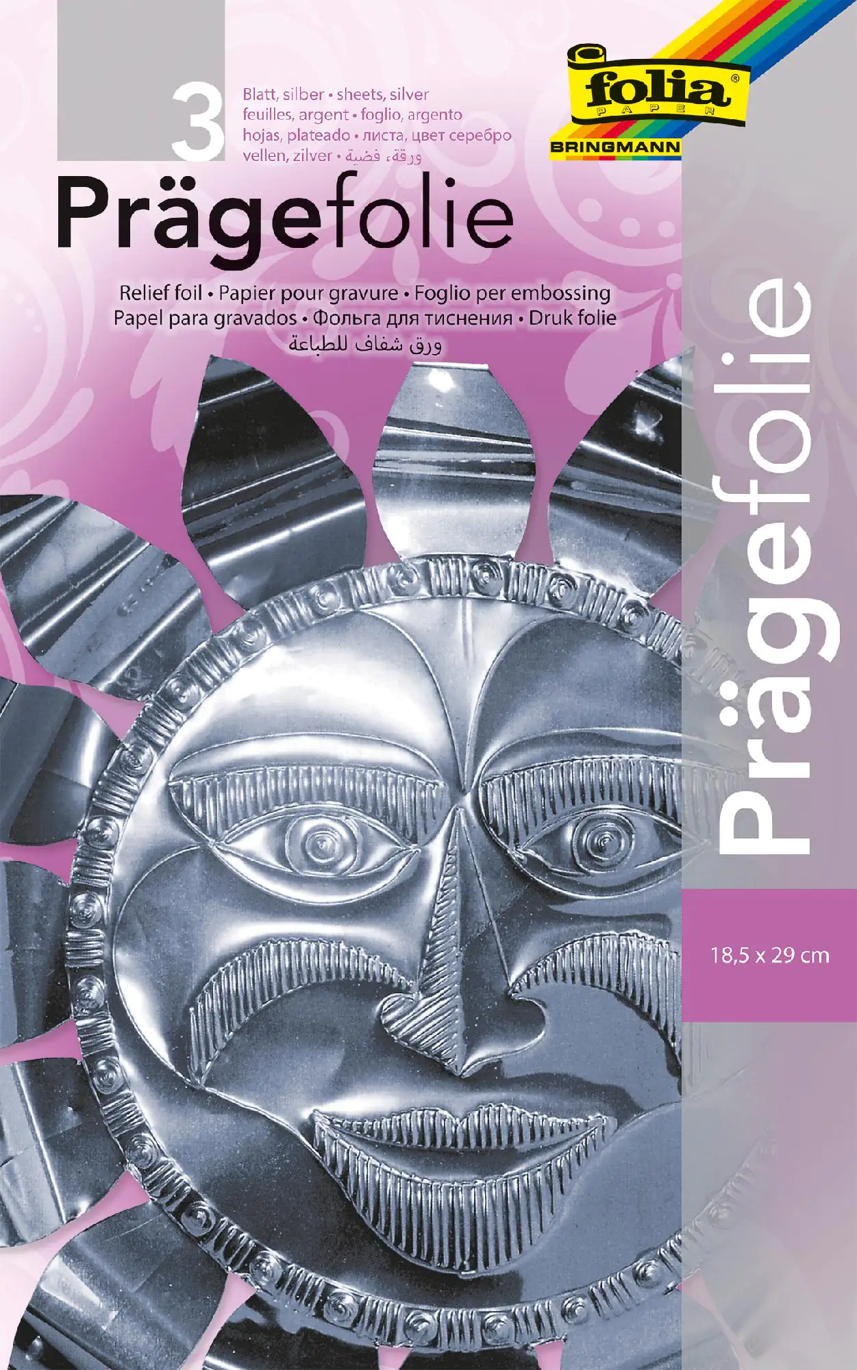 Glorex Prägefolie silber Hartmetall 19 x 30 cm, 3 Blatt