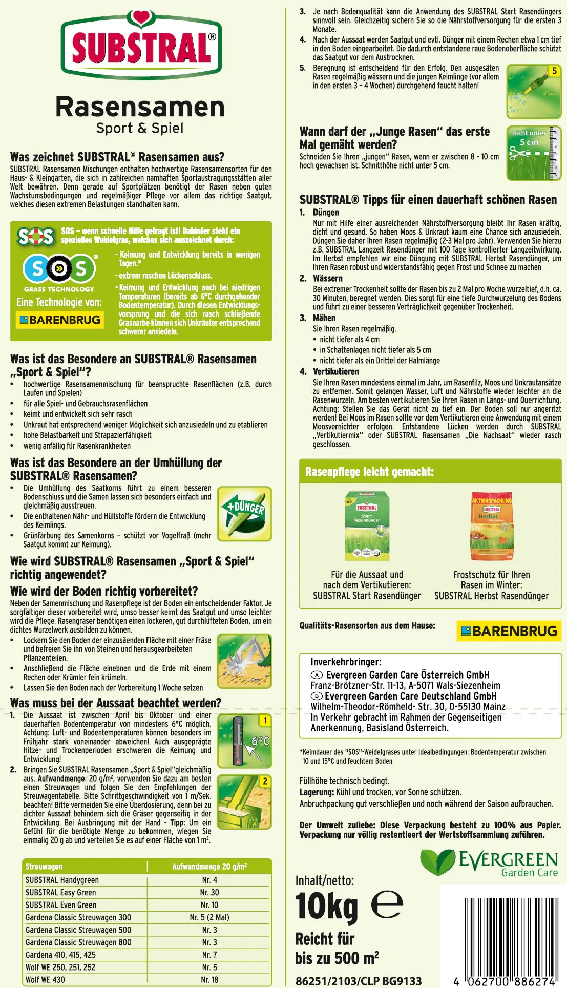 Substral Rasensamen Sport & Spiel 10 kg für 500 m²