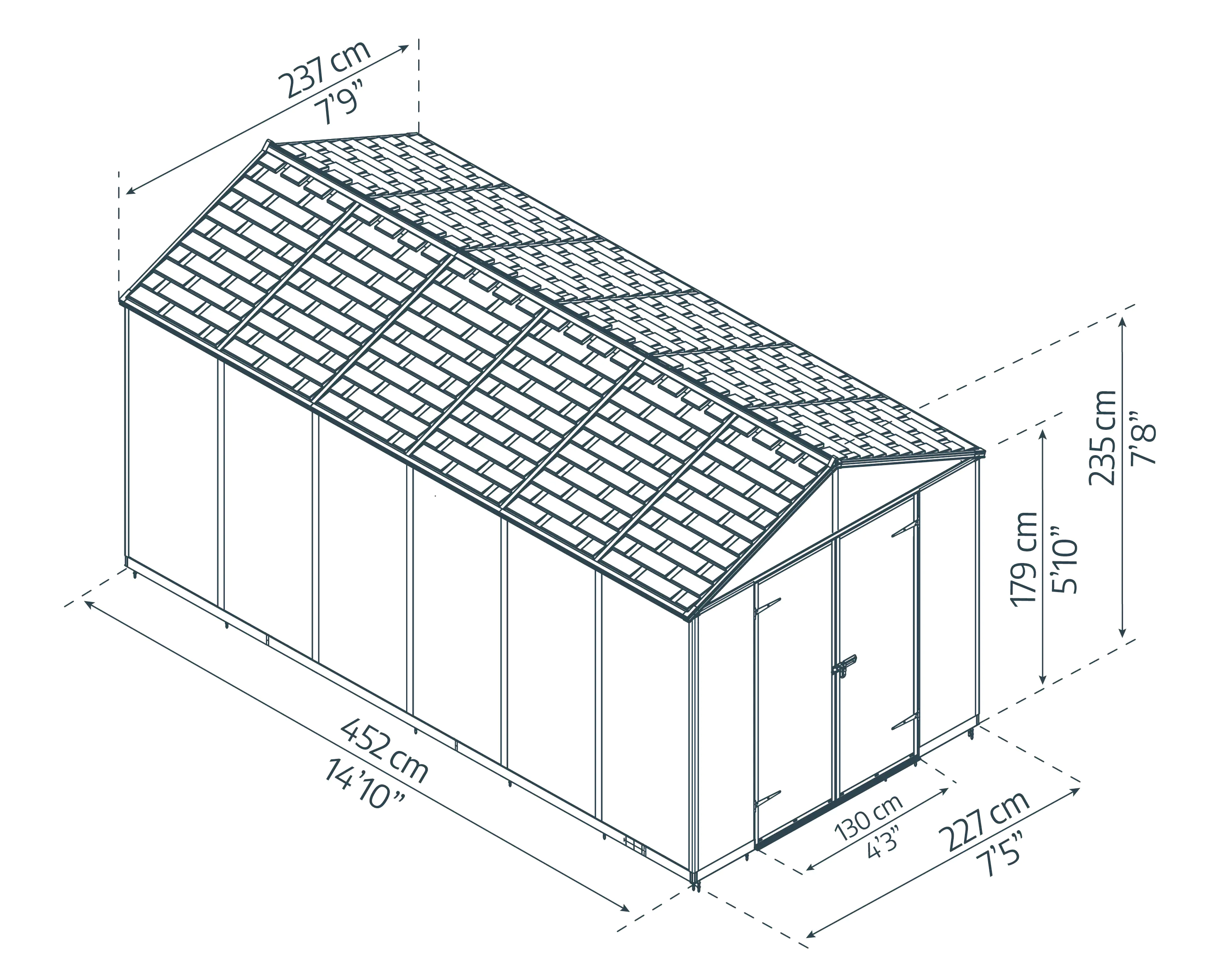 Canopia Gerätehaus Rubicon Alu grau 453 x 227 cm