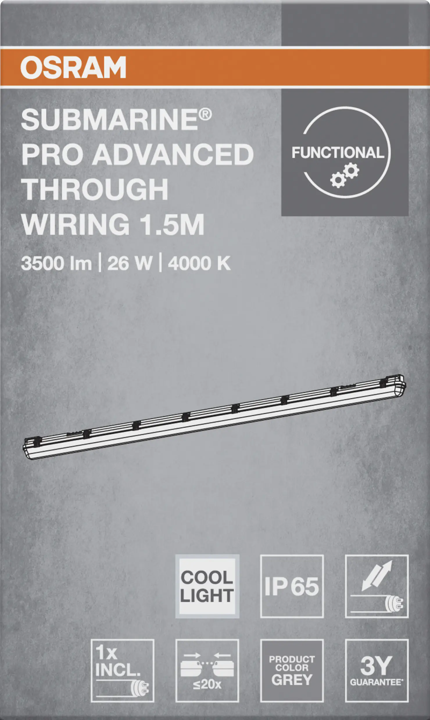 Osram Feuchtraumleuchte Submarine Pro Advanced 1,2 m 26 W grau neutralweiß