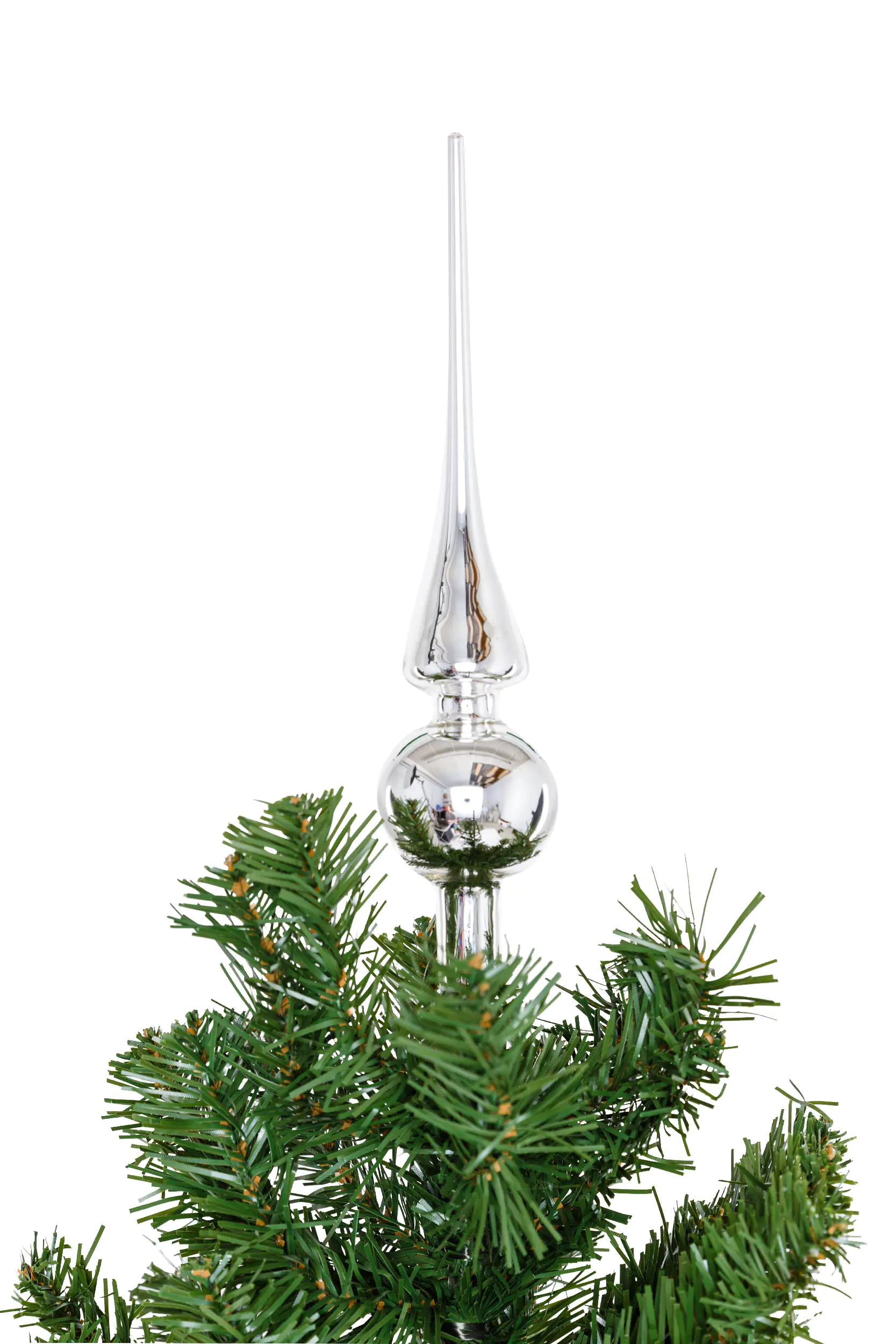 2076601538271_03 TrendLine Christbaumspitze aus Glas 26 cm silber