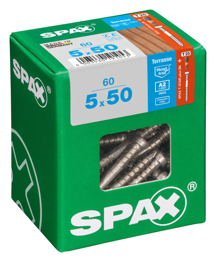 Spax Terrassenschrauben 5.0 x 50 mm TX 25 - 60 Stk. Spax Terrassenschrauben 5.0 x 50 mm TX 25 - 60 Stk.