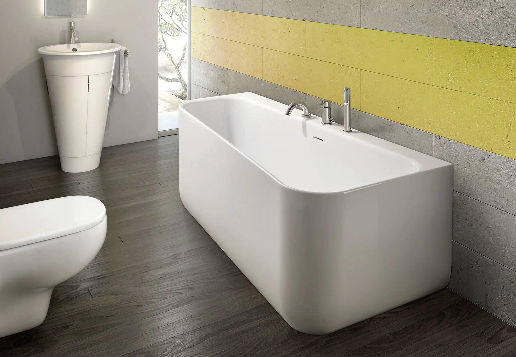 Ottofond Badewanne Pino links mit 3-Loch-Wannenrandarmatur S3000