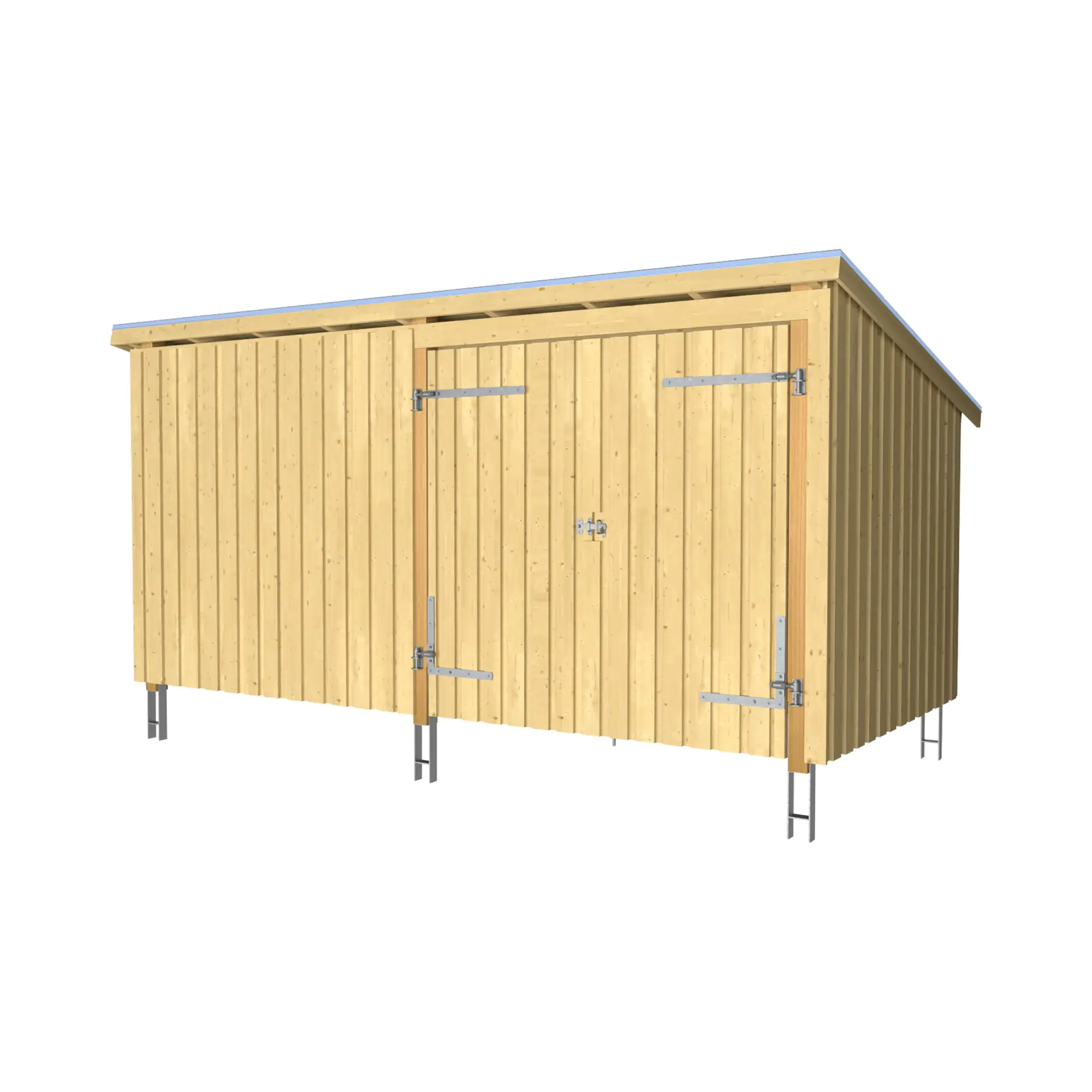 Plus Gartenhaus Nordic Mulit 416 x 208 cm natur mit Doppeltür, Dachpappe, H-Anker