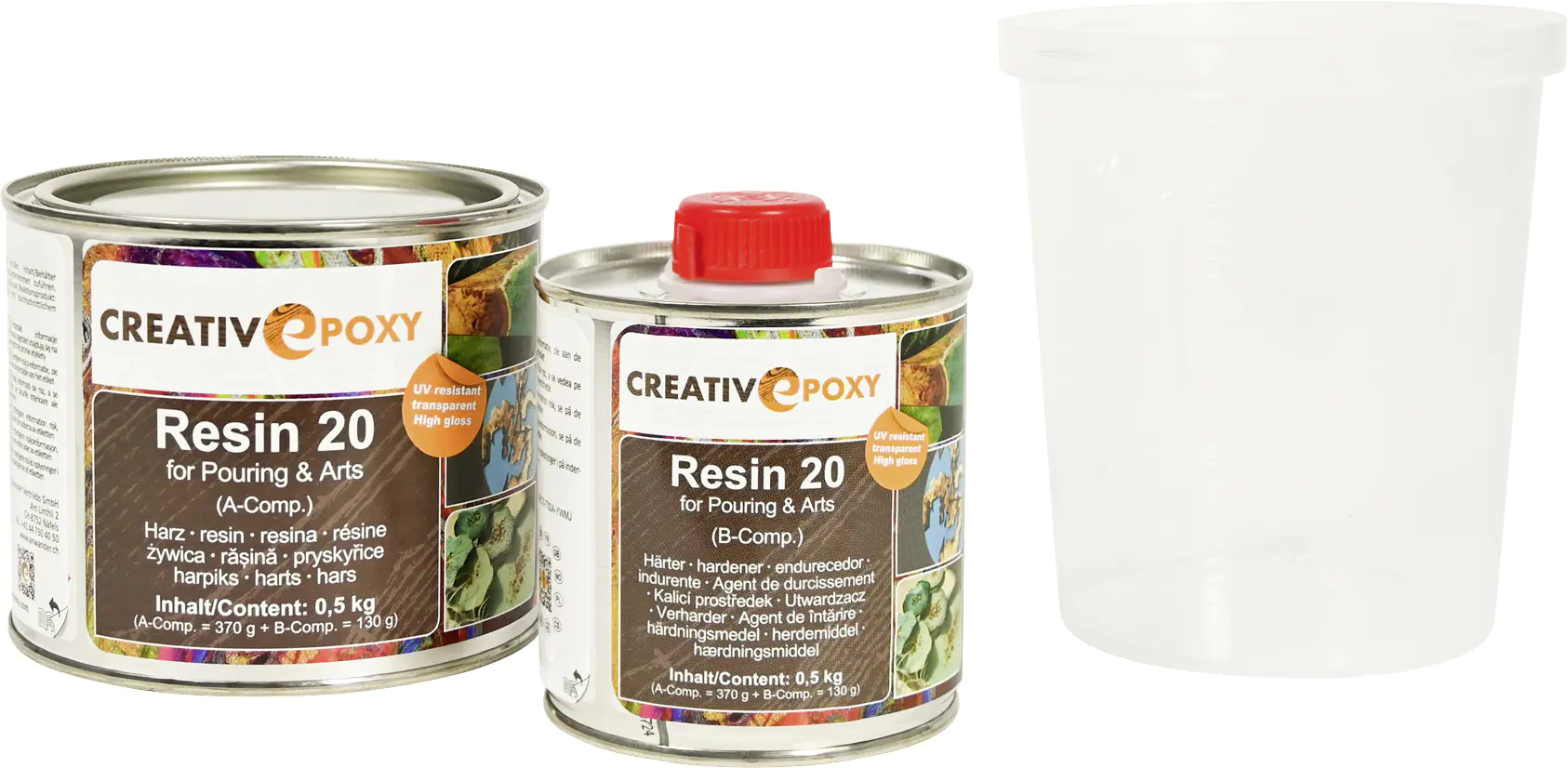 Gießharz 20 Epoxid A+B 0,5 kg MV 100:35 Gew, TZ 2 h, VH 20 mm