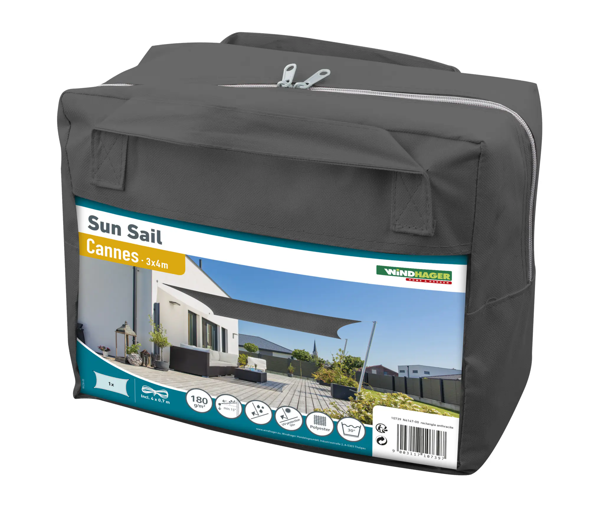 Windhager Sonnensegel Cannes anthrazit 3 x 4 m