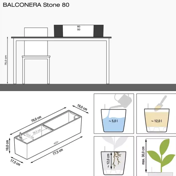 Lechuza Balkonkasten Balconera Stone 80 sandbeige