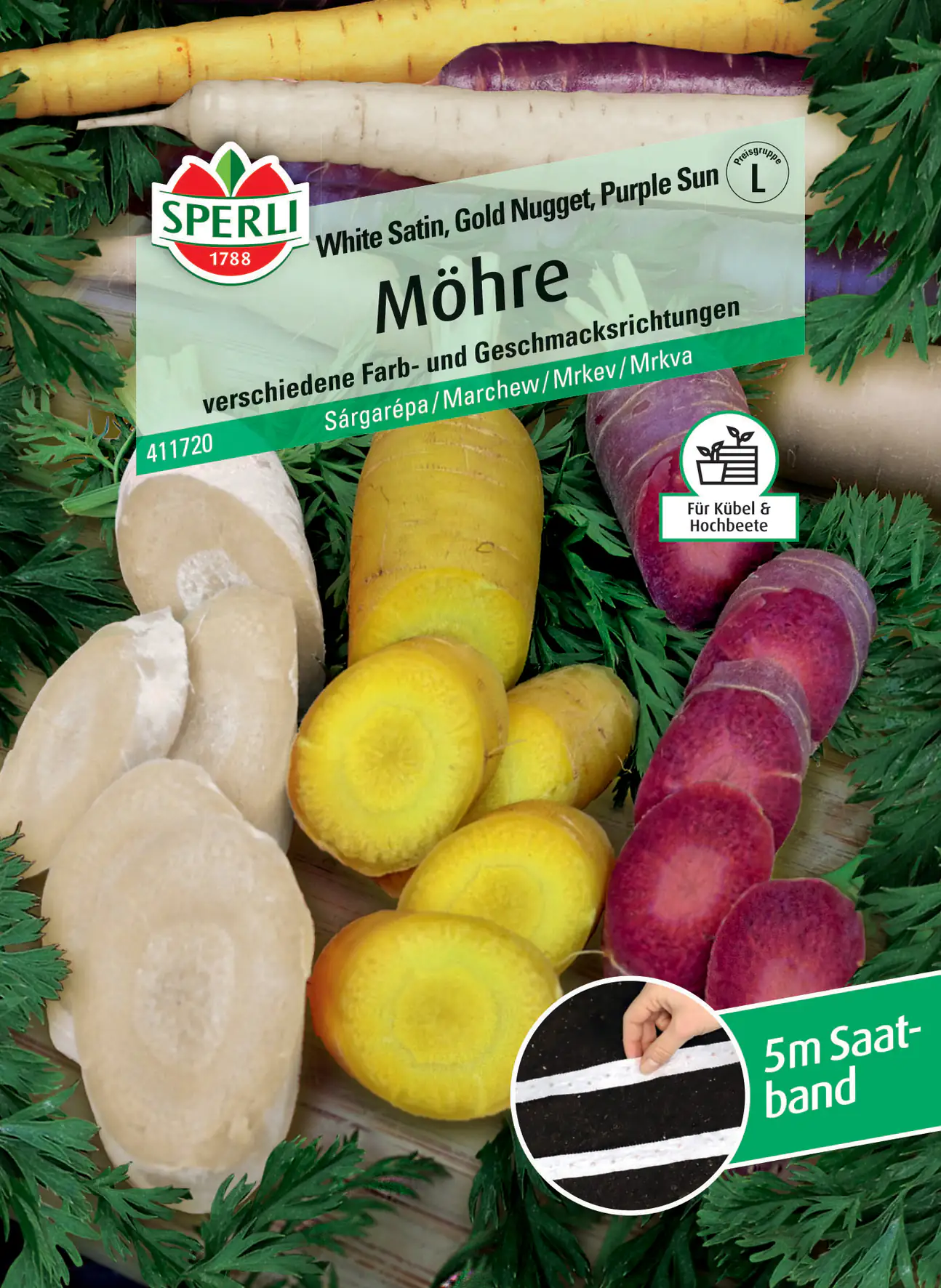 Sperli Möhre White Satin Gold Nugget Purple Sun F1 Saatband Sperli Möhre White Satin Gold Nugget Purple Sun F1 Saatband