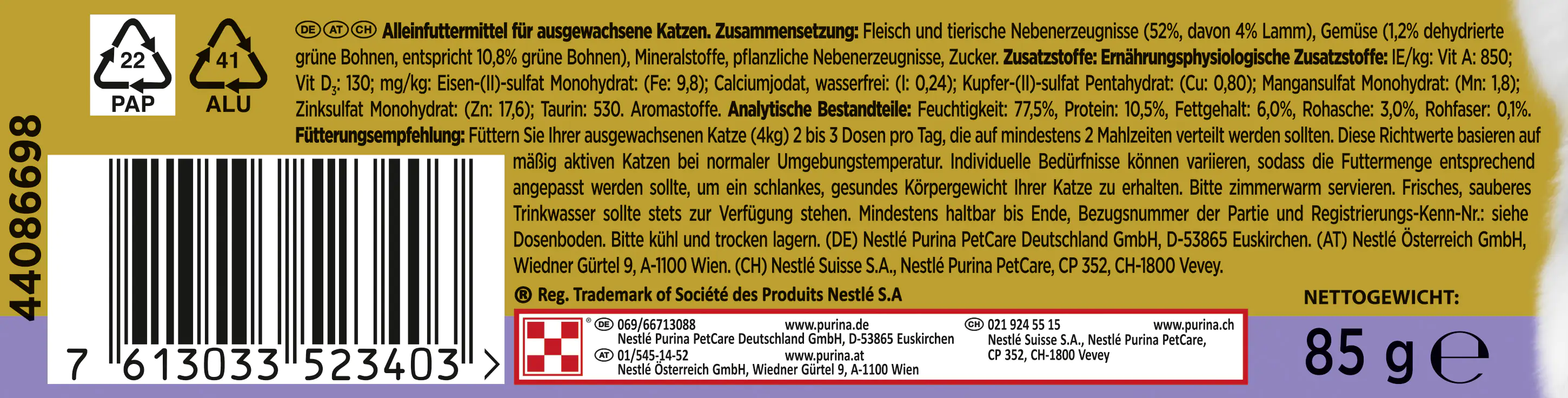 Gourmet Gold Feine Pastete mit Gemüse Lamm und grüne Bohnen 85 g