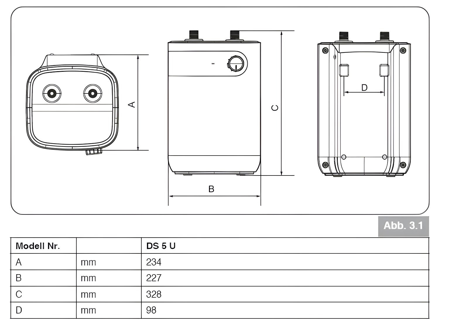 Thermoflow Warmwasserspeicher für Untertisch DS5U druckfest 5 L weiß
