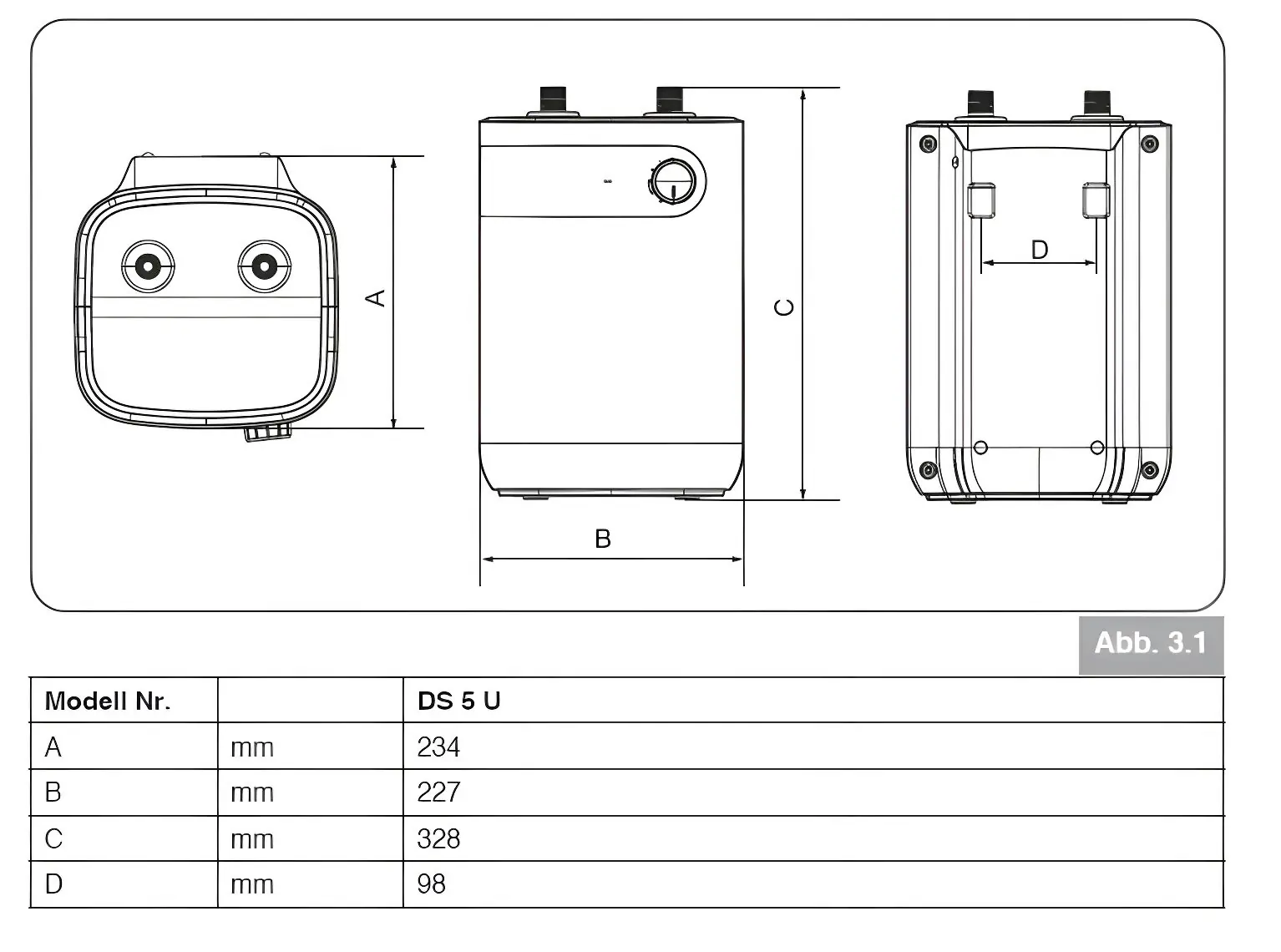 Thermoflow Warmwasserspeicher für Untertisch DS5U druckfest 5 L weiß