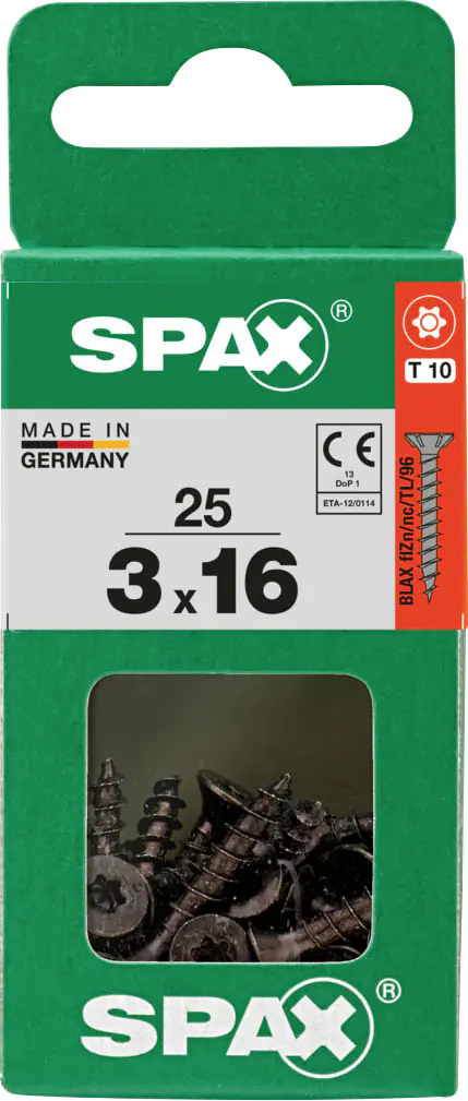 Spax Universalschrauben 3 x 16 mm T10 Vollgewinde - 25 Stk. Spax Universalschrauben 3 x 16 mm T10 Vollgewinde - 25 Stk.
