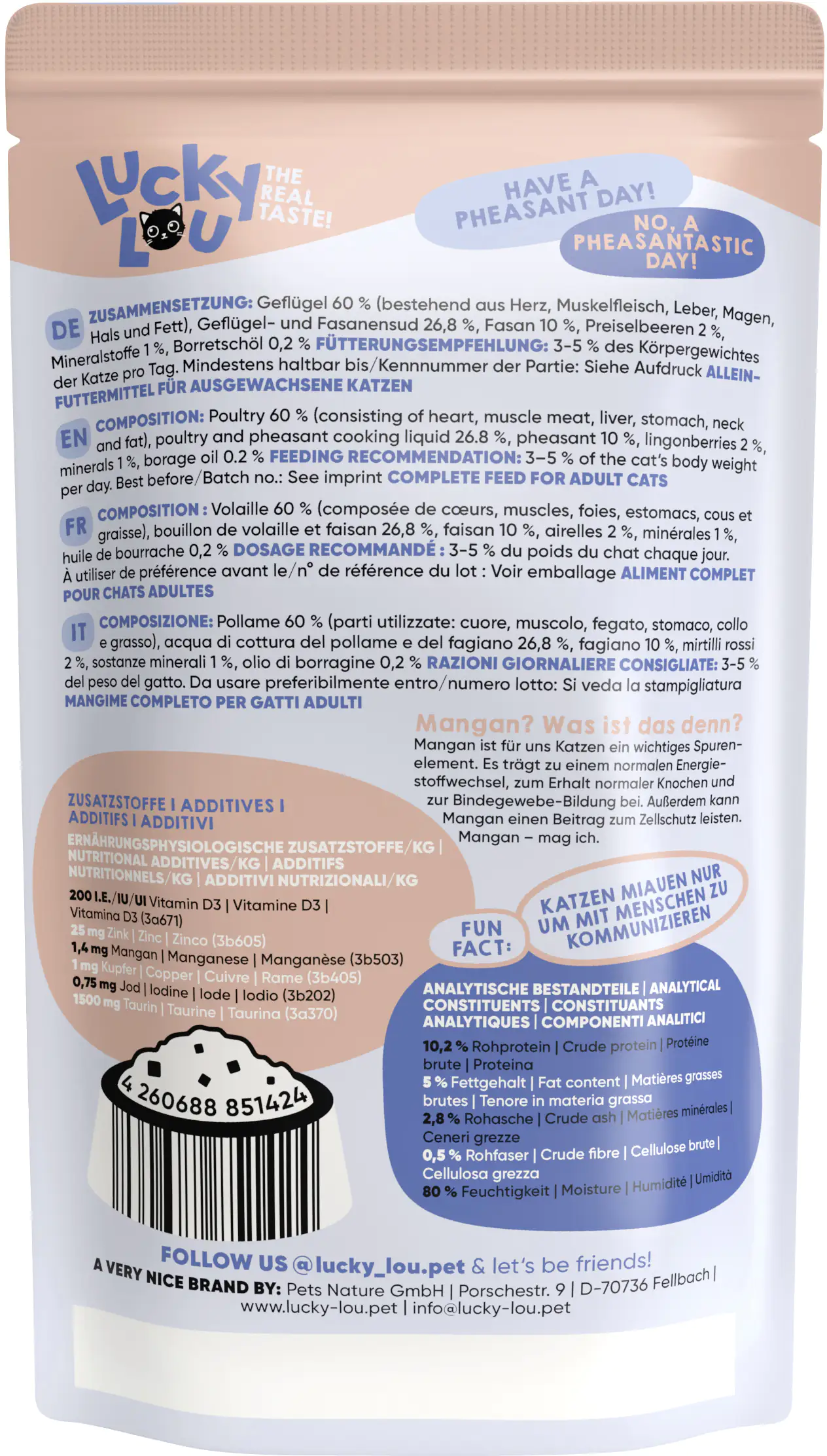 Lucky Lou Lifestage Adult Geflügel und Fasan 125g