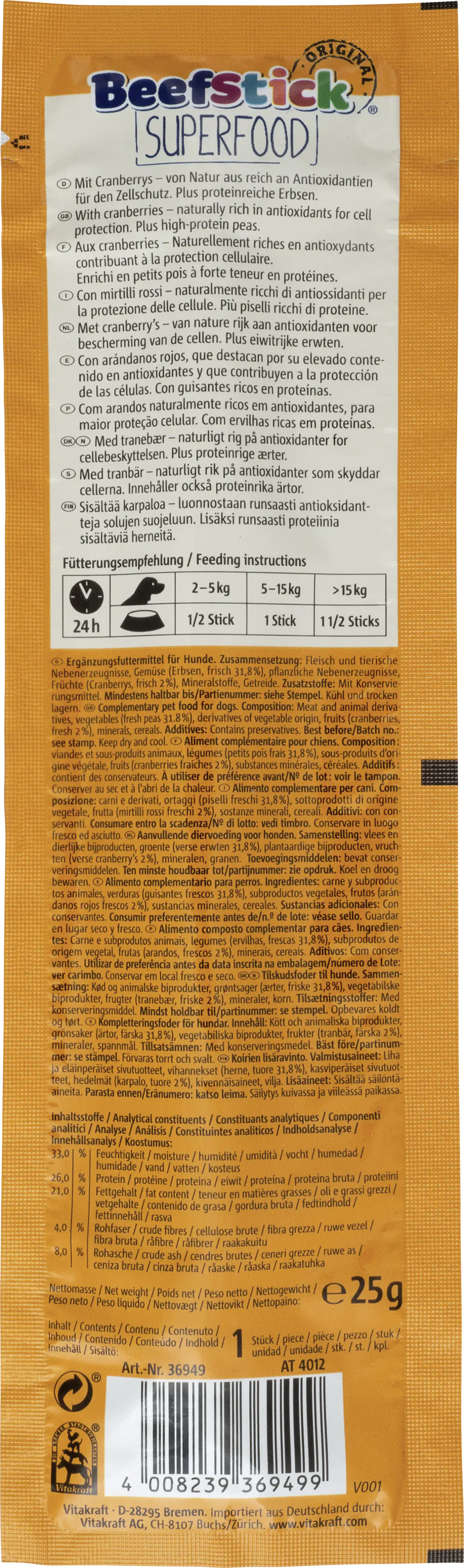 Vitakraft Beef Stick®Superfood Erbse & Cranberry 1 Stück / 30 g