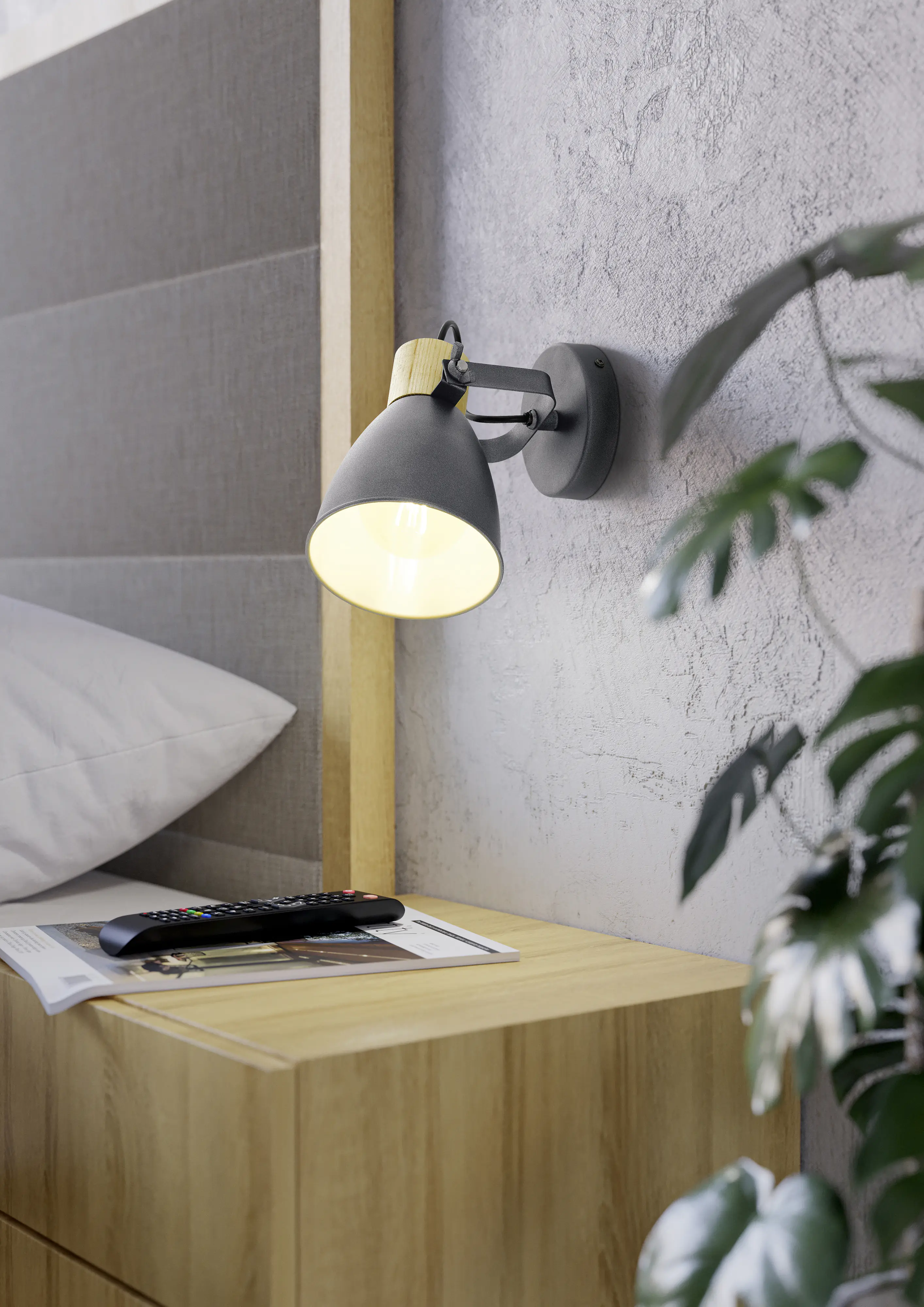 Eglo Wandleuchte Coswarth anthrazit holz 14 x 20 cm E27