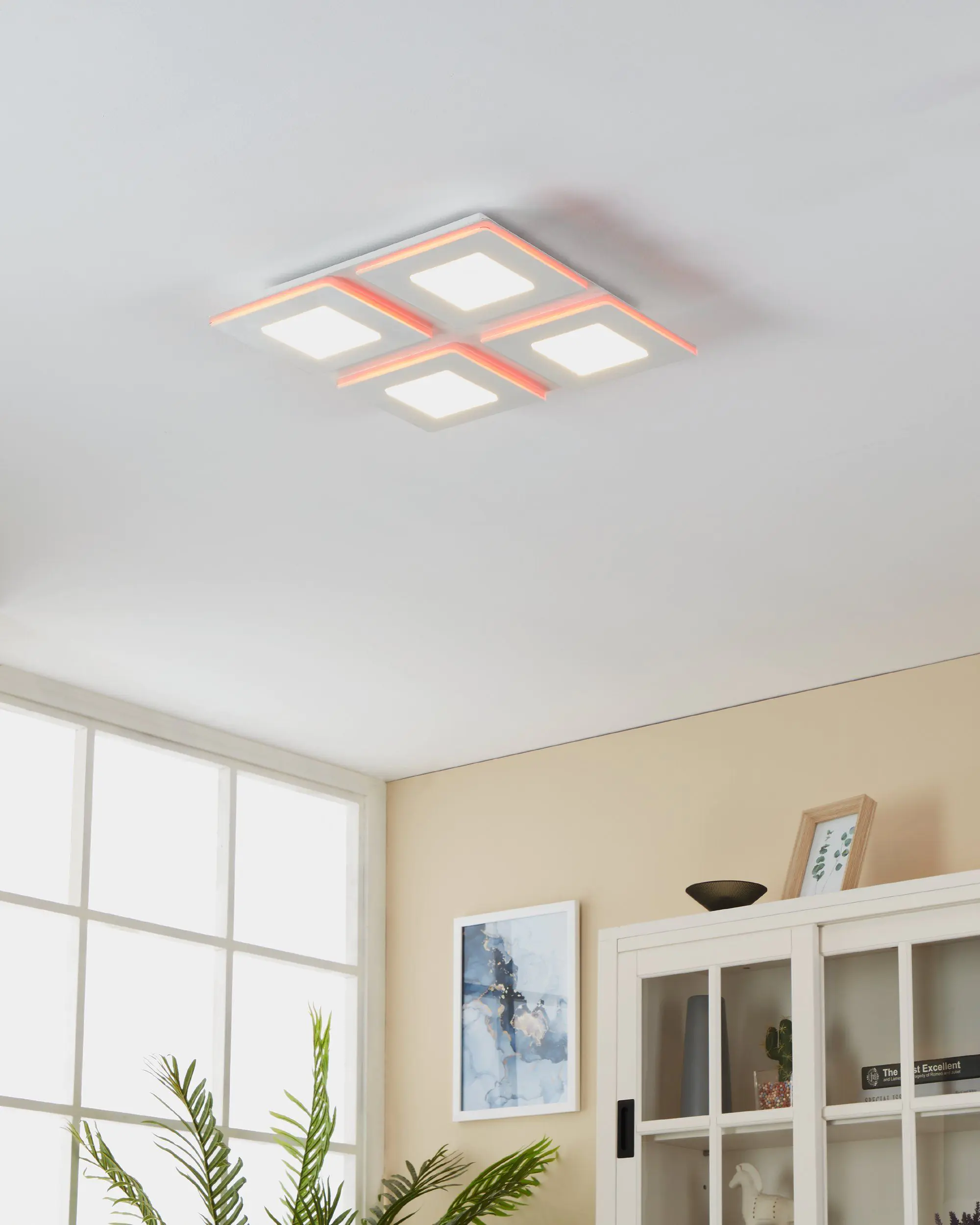 Eglo Connect LED Deckenleuchte Padrogiano-Z weiß 45 x 45 cm mit vier Quadraten