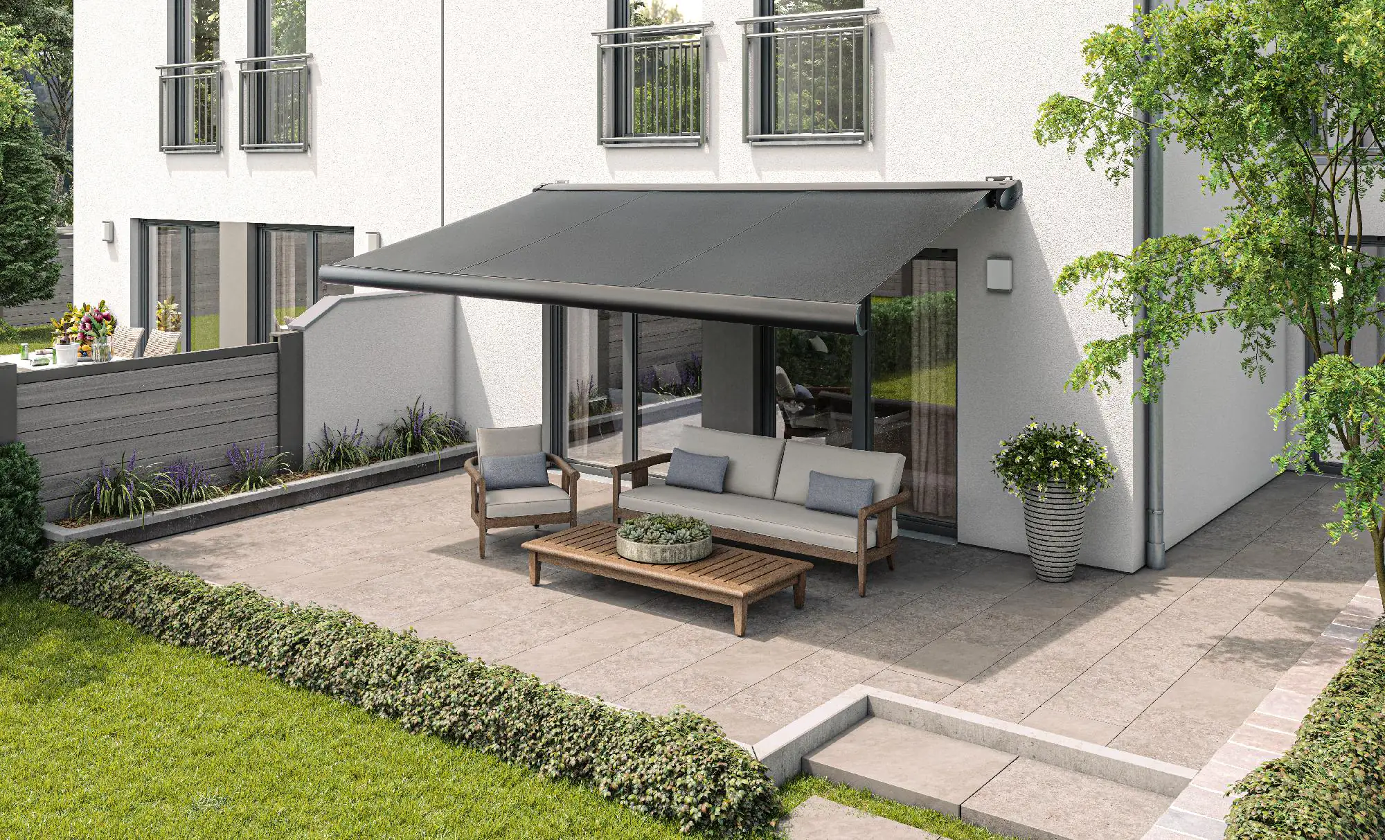 Kassetten-Markise Lyon elektrisch Farbe dunkelgrau, Breite: 400 cm, Ausfall: 300 cm