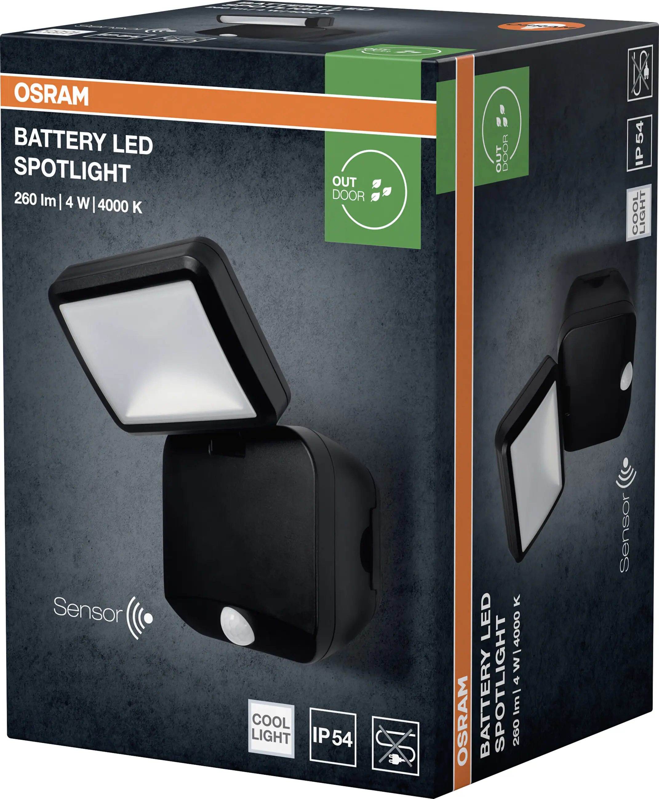 Osram LED-Außenleuchte Battery Spotlight mit Licht- & Bewegungssensor 21,5 cm kaltweiß schwarz