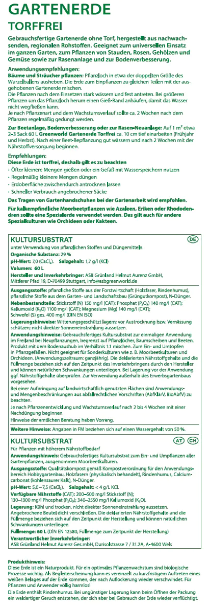 Greenworld Gartenerde XL torffrei 60 L